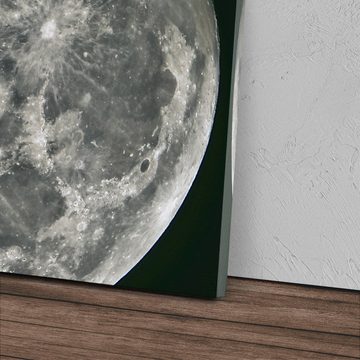 Sinus Art Leinwandbild 120x80cm Wandbild auf Leinwand Mond Vollmond Schwarz Weiß Trabant Grau, (1 St)