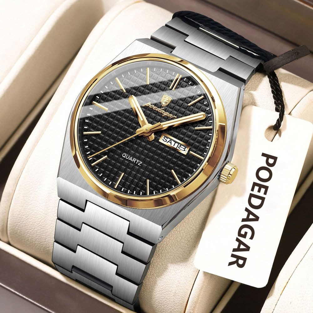 POEDAGAR Quarzuhr POEDAGAR 821 Herren-Armbanduhr – modisch, Edelstahl, Quarz, Datum
