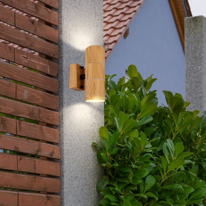 etc-shop Außen-Wandleuchte Leuchtmittel inklusive Warmweiß Wandleuchte Aussen Wandlampe Edelstahl Holzoptik