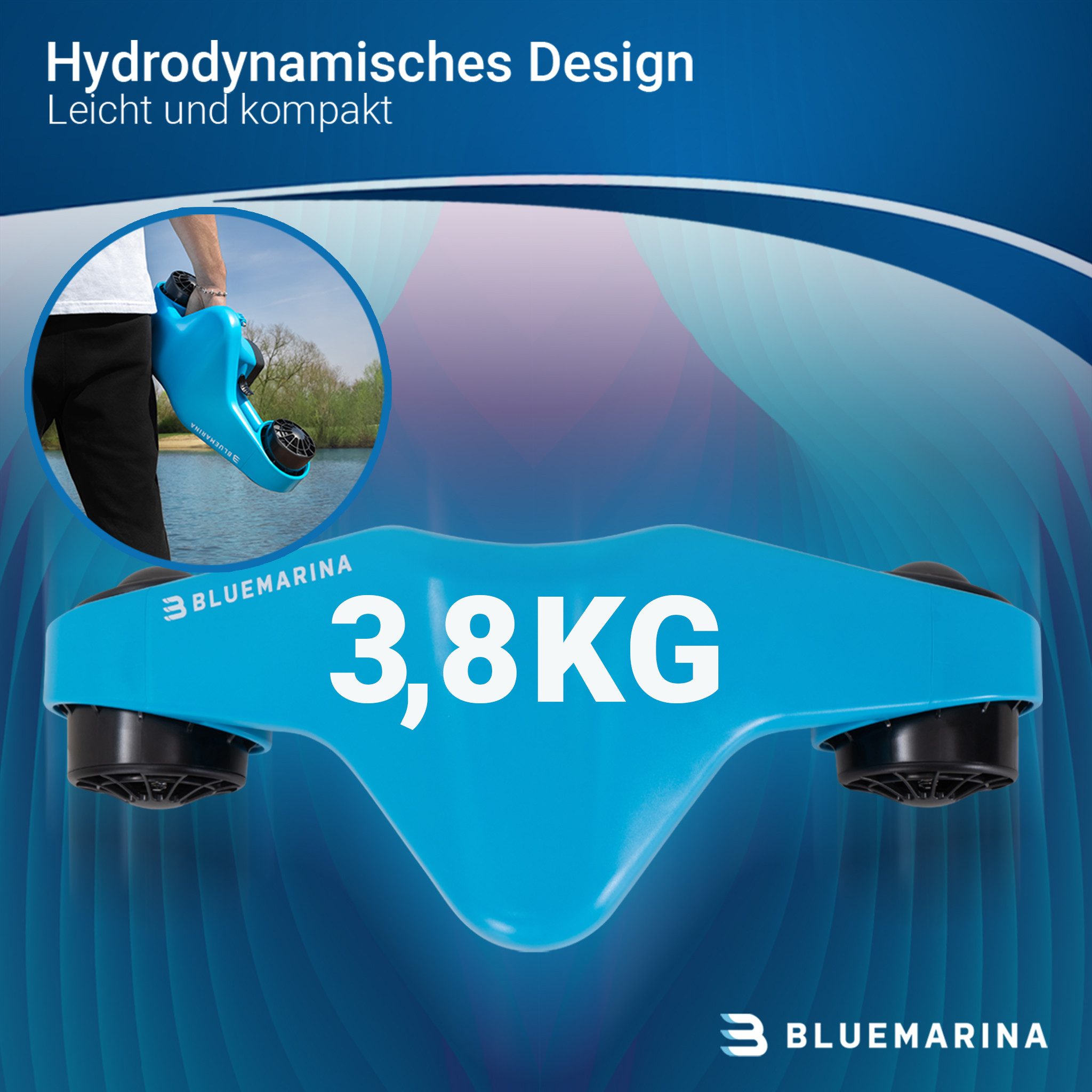 Bluemarina Schwimmhilfe Aquascooter Tauchscooter Orca 2x 500W 5 km/h (Tauchscooter, 1,5 m/Sek - 35 Minuten - bis zu 30,0 m tiefe - 3 Gänge - Sink Schutz), Seascooter - Taucherscooter - Tauch/Wassersport