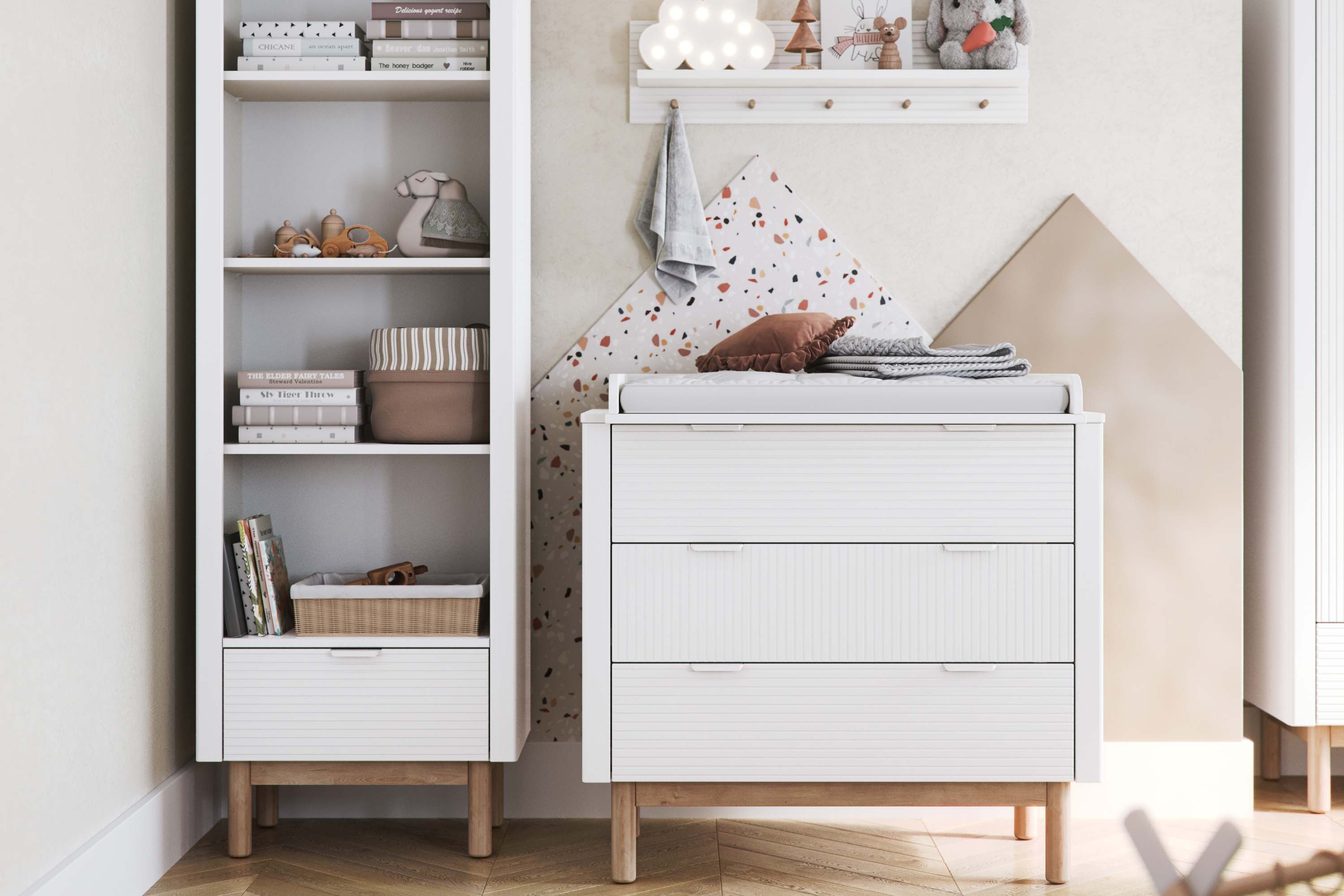 KONSIMO® Kinderregal LOTTI Standregale, offene Fächer, hergestellt in der EU, geräumig, auf Massivholzbeinen