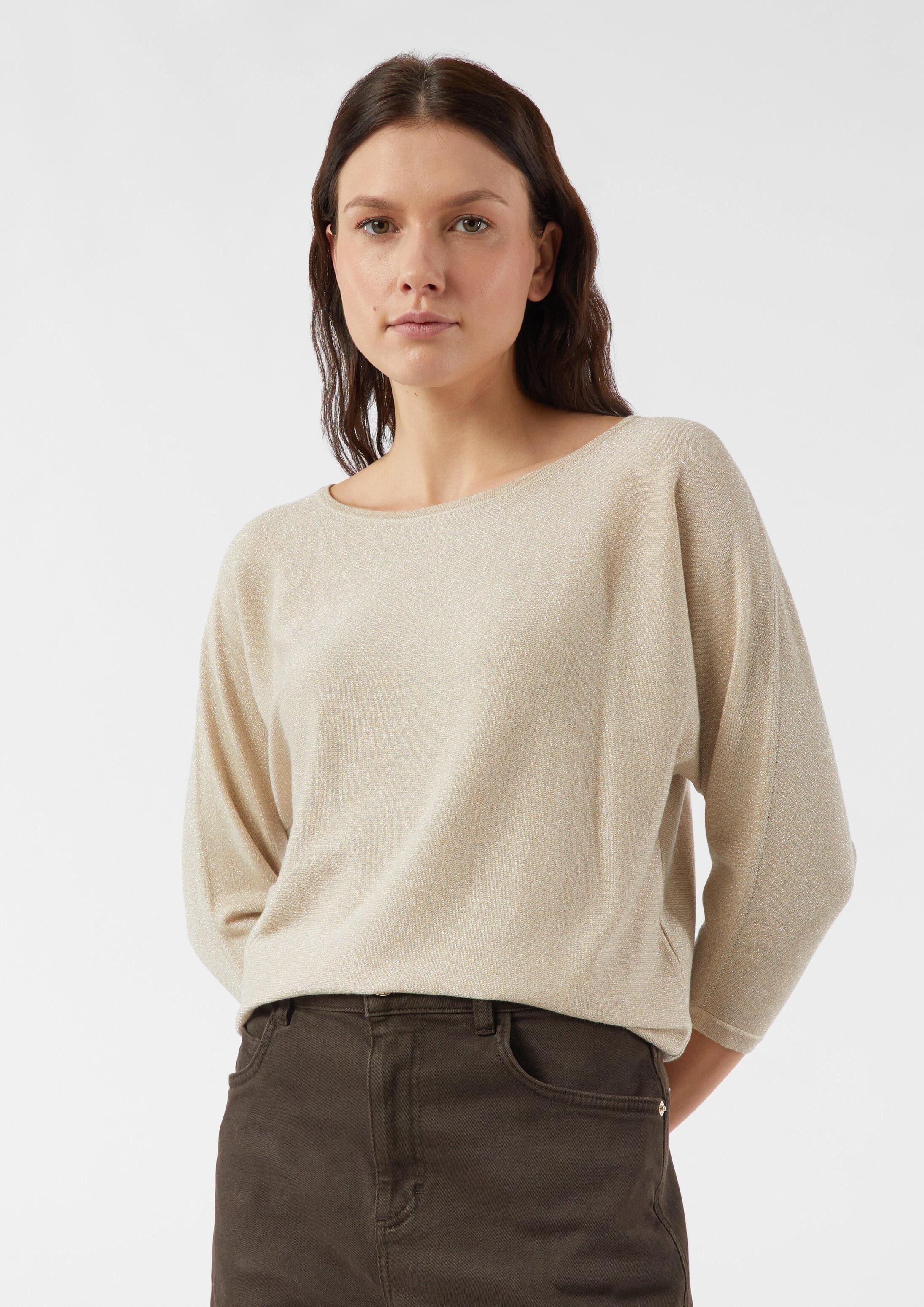 comma 3/4 Arm-Pullover Strickpullover Glitzergarn-Feinstrickpullover mit 3/4-Arm