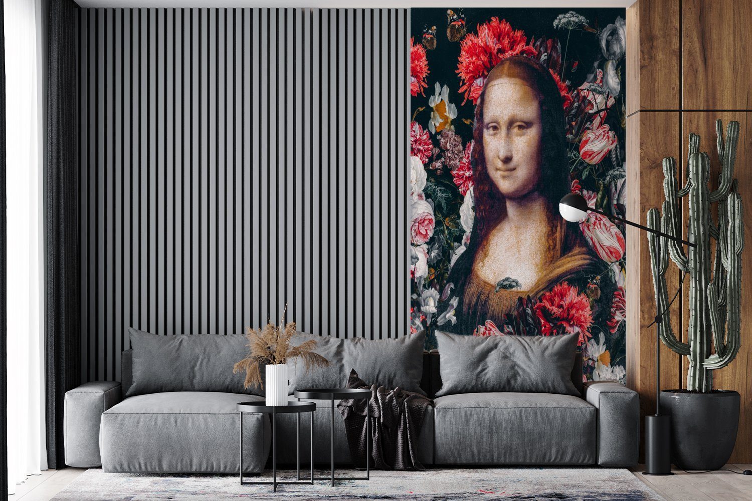 Vinci, bedruckt, Mona für (2 Küche, Vliestapete Schlafzimmer St), Wohnzimmer Matt, Lisa Da - MuchoWow Fototapete Blumen - Fototapete