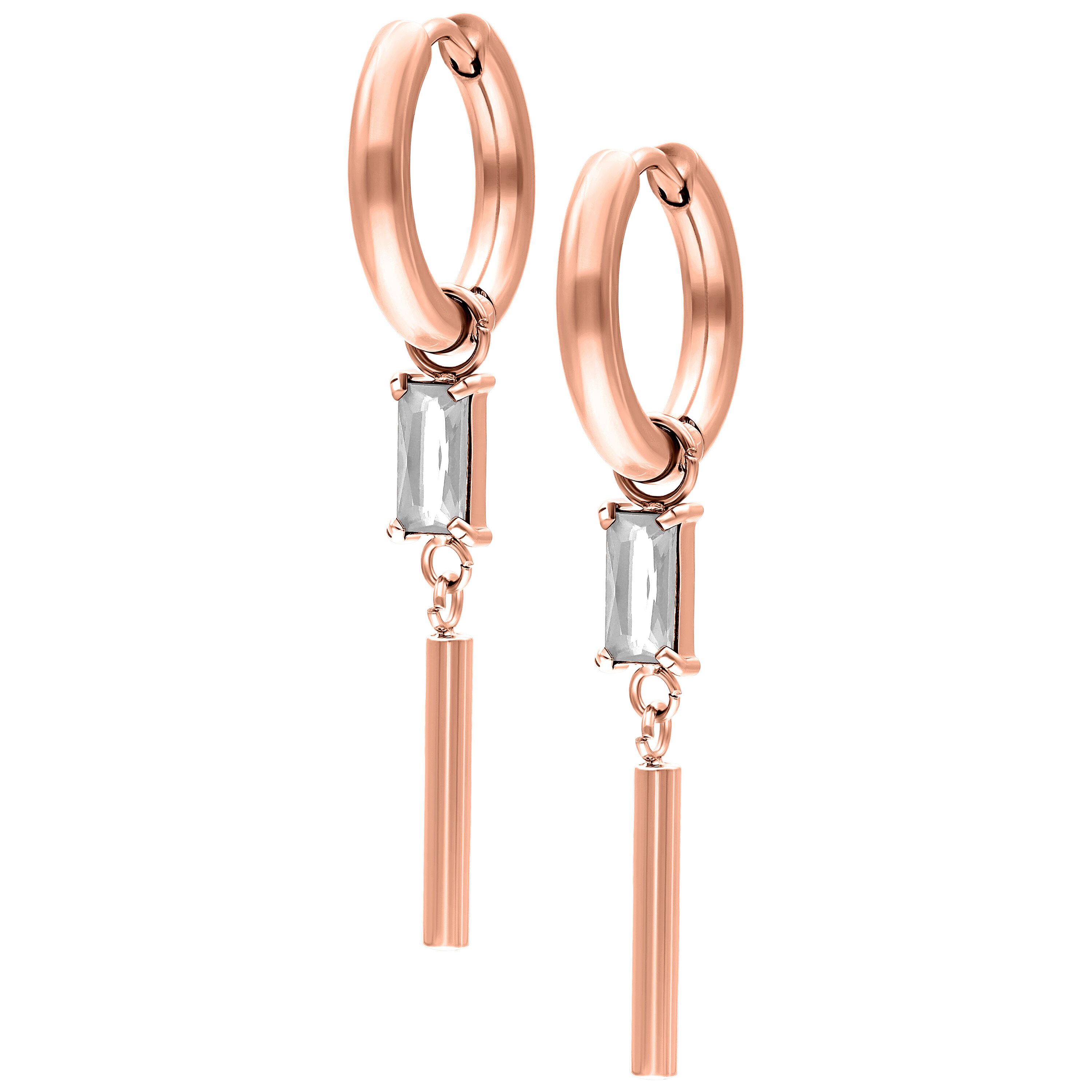 Paar Ohrhänger Little Square Crystal Hoops - Roségold, Kristallklar