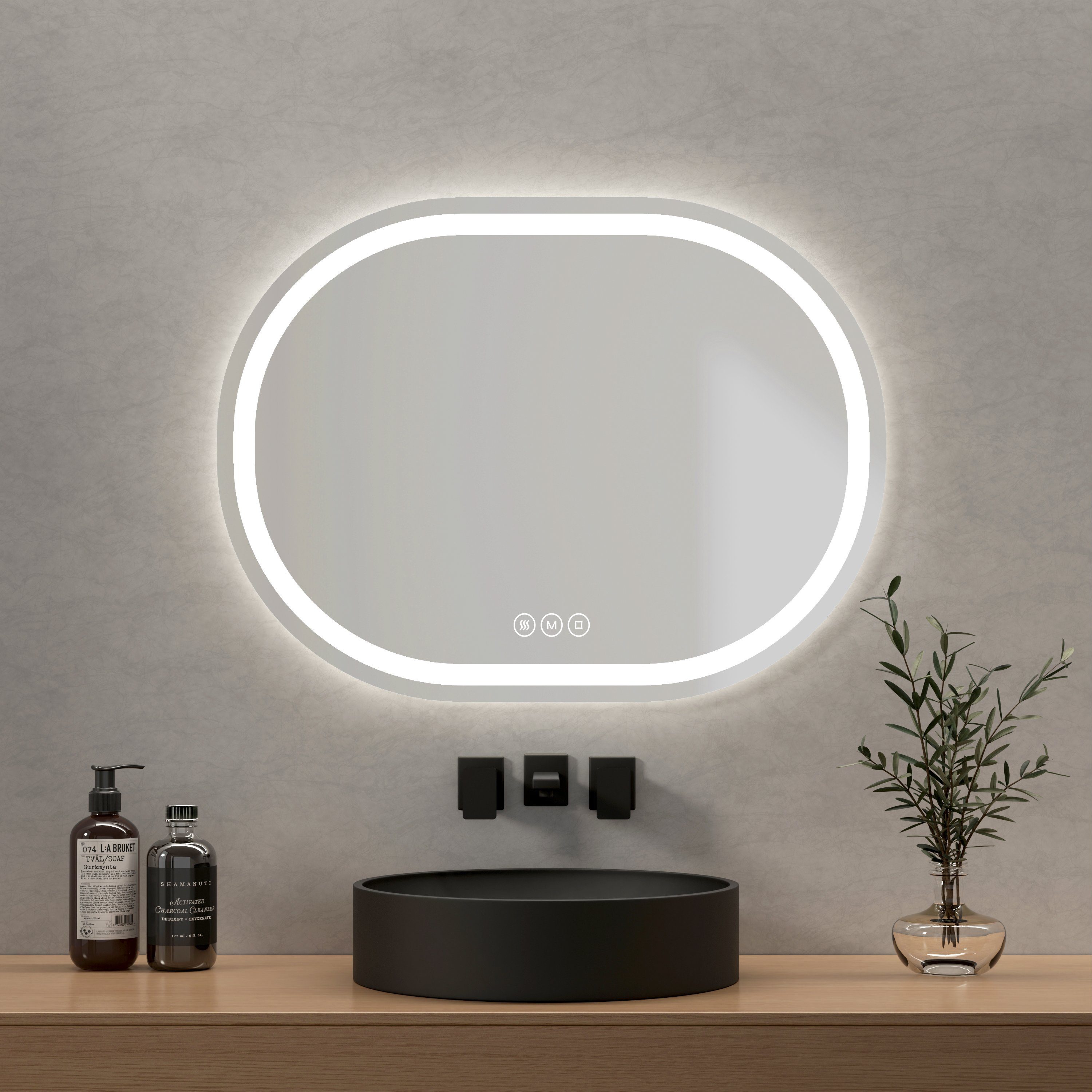 EMKE Badspiegel Oval Badspiegel mit Beleuchtung LED Badezimmerspiegel, mit Touchschalter, 3 Lichtfarben dimmbar, Beschlagfrei