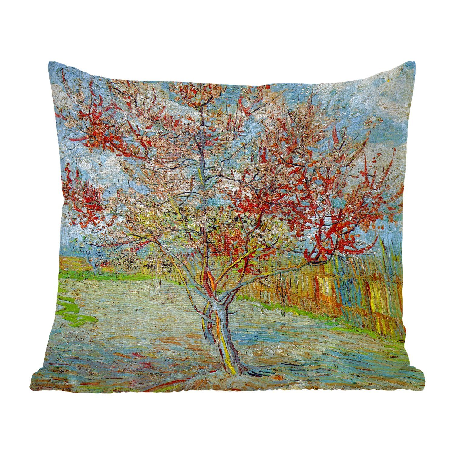 MuchoWow Dekokissen Der rosa Pfirsichbaum - Gemälde von Vincent van Gogh, Zierkissen mit Füllung für Wohzimmer, Schlafzimmer, Deko, Sofakissen