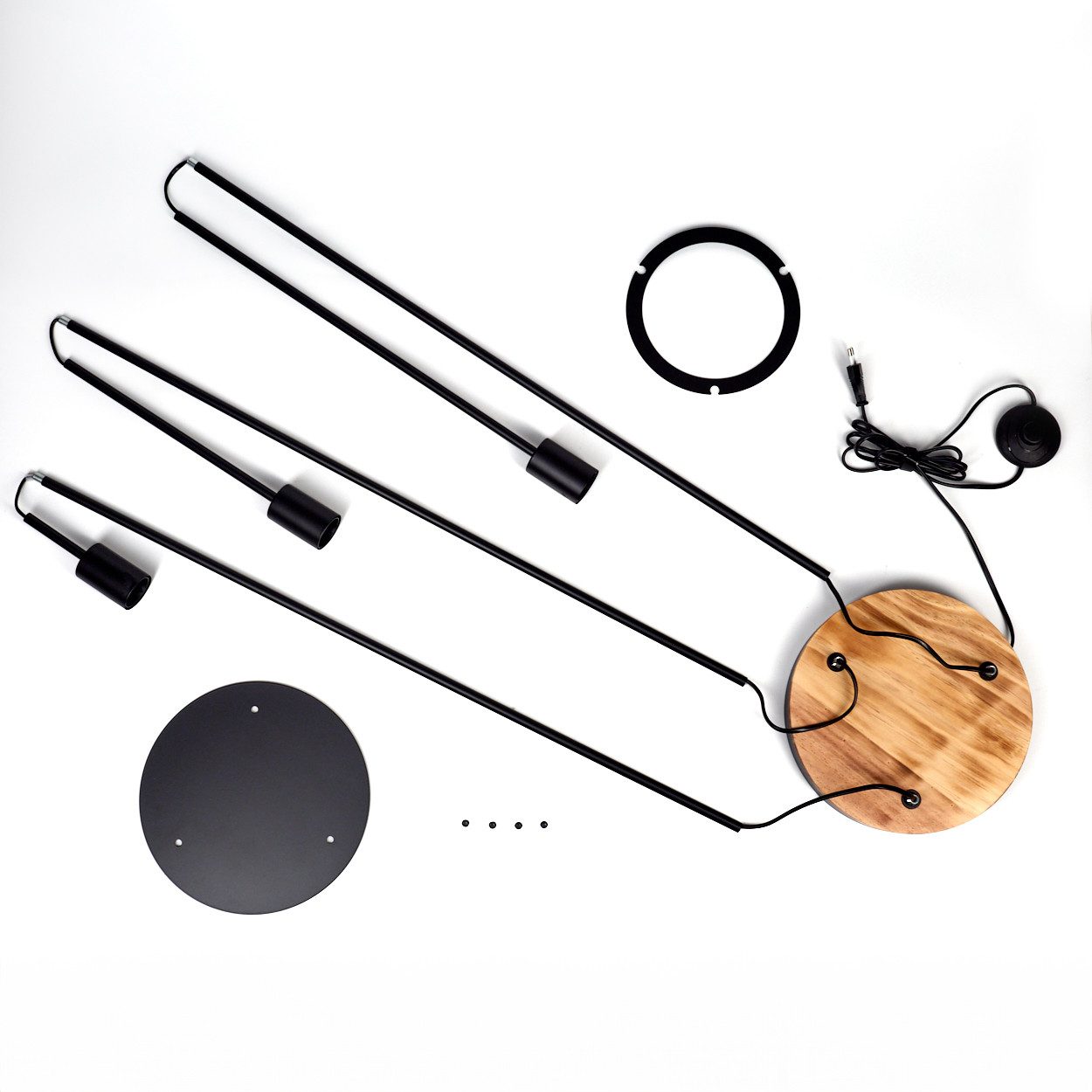 hofstein Stehlampe Stehlampe aus Metall/Holz in Schwarz/Holz dunkel mit Fußschalter, ohne Leuchtmittel, moderne Stehleuchte im Retro/Vintage-Design, Höhe 141 cm, E27