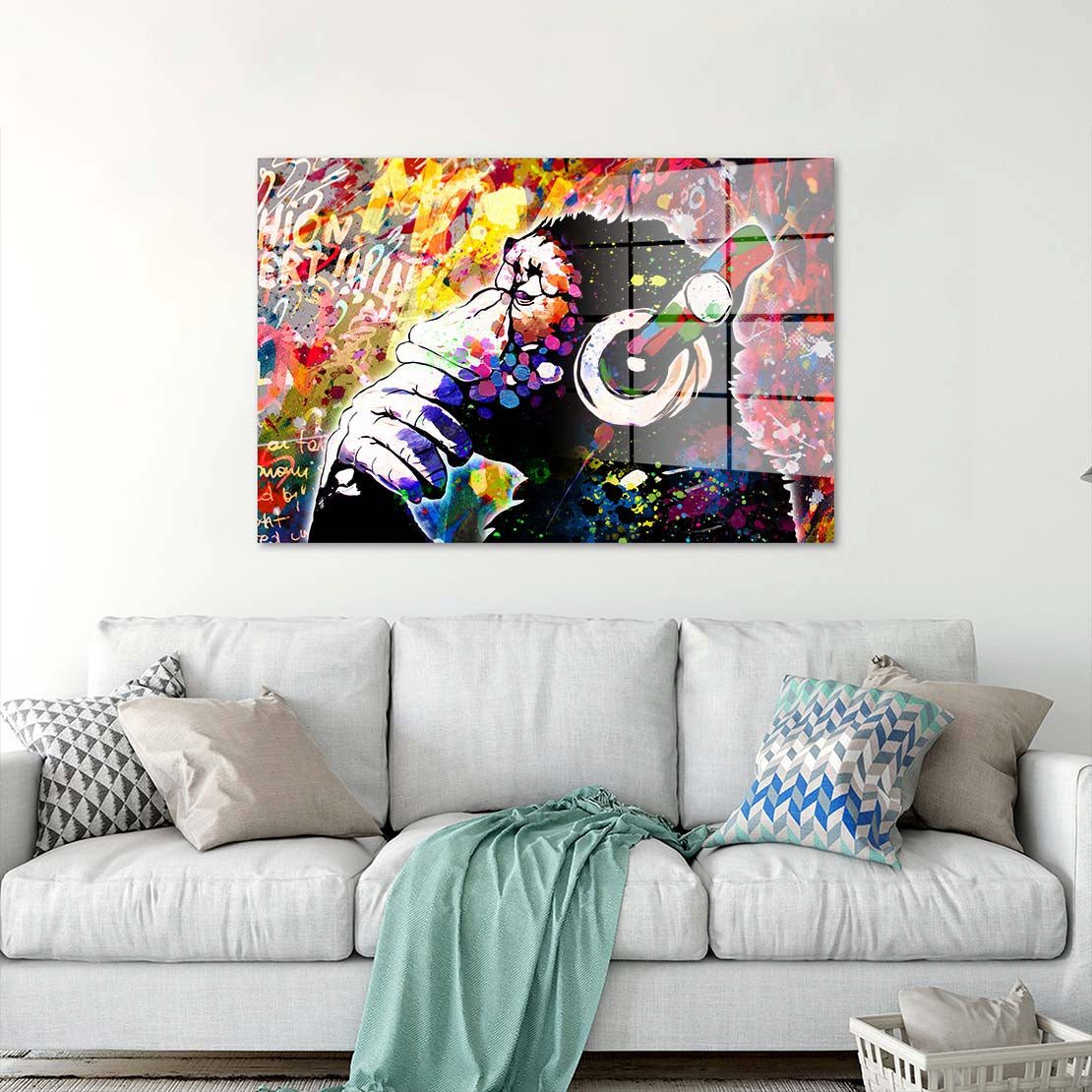 Artedinoi Acrylglasbild Pop Art Headphone Monkey Acrylglas Wandbild Bild Wanddeko Wohnzimmer X