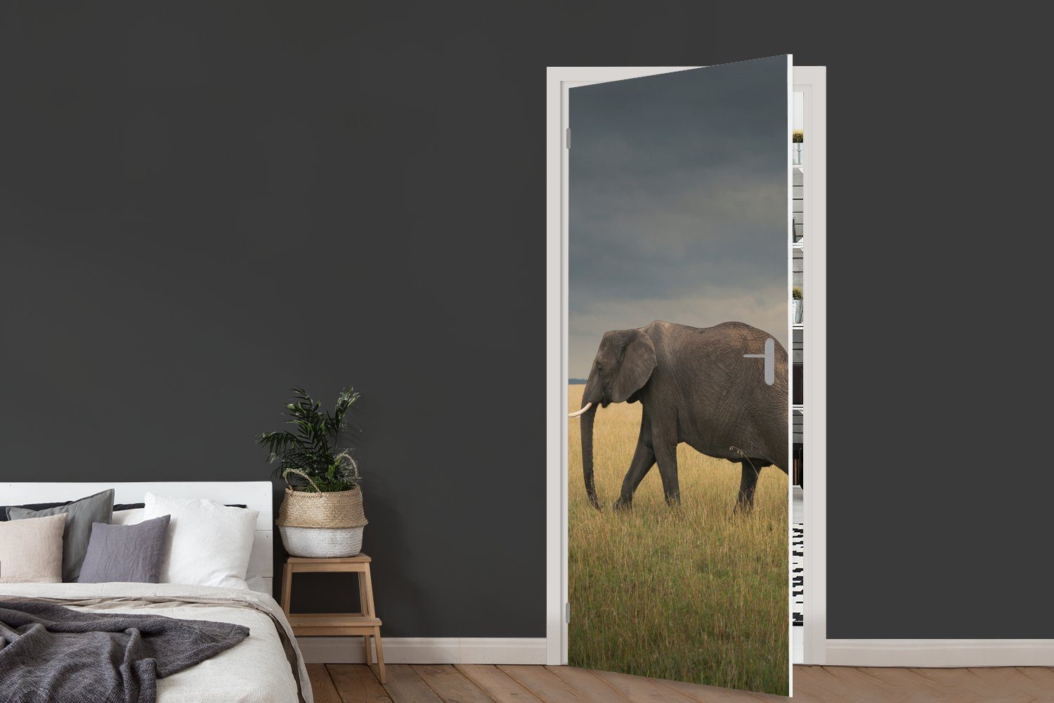 Tür, - cm St), - Elefant (1 Matt, MuchoWow Tiere - Savanne Türaufkleber, Natur, Fototapete Türtapete für bedruckt, 75x205
