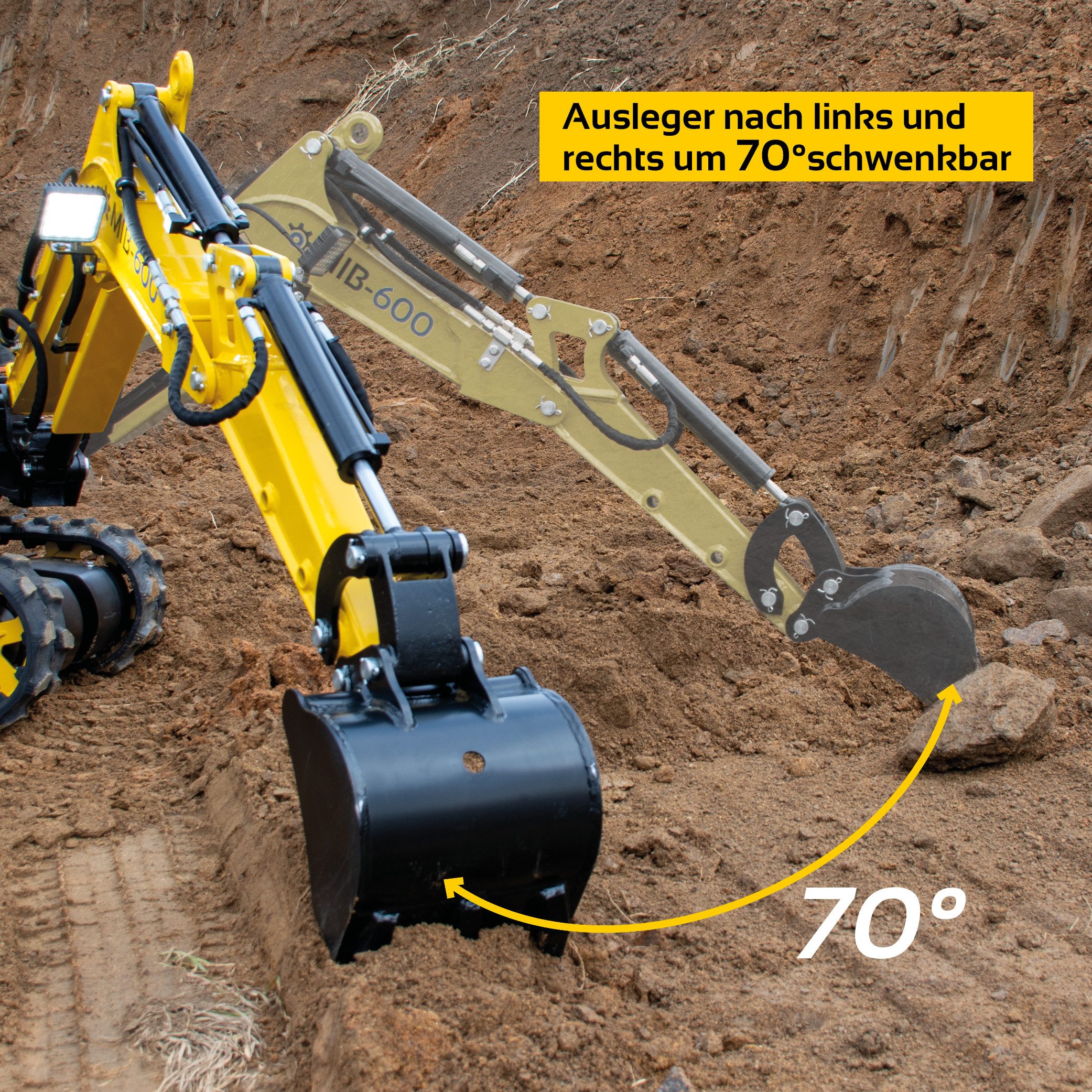 BAMATO Garten-Multifunktionsgerät - Bagger inkl. Zubehörset Minibagger Kettenbagger 8,8 kN Tieflöffel, Stk, 1, 6,3 kW Benzinmotor, 69 cm Spurbreite, vorbefüllt  – Bild 5 von 5