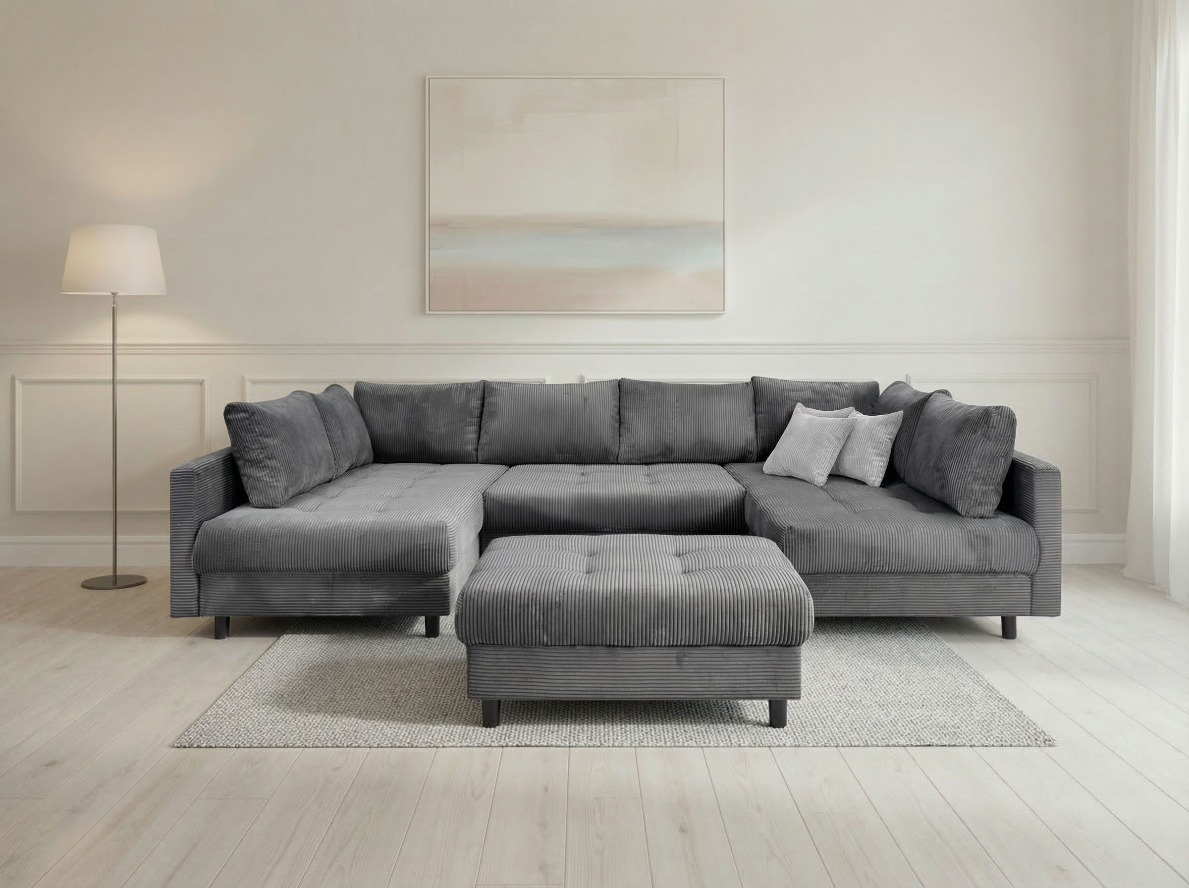 OTTO home Wohnlandschaft Antonia U-Form, B: 298 cm, inkl. Hocker, Federkernpolsterung, extra große Liegefläche, 282x178cm, inkl. 3 Zierkissen