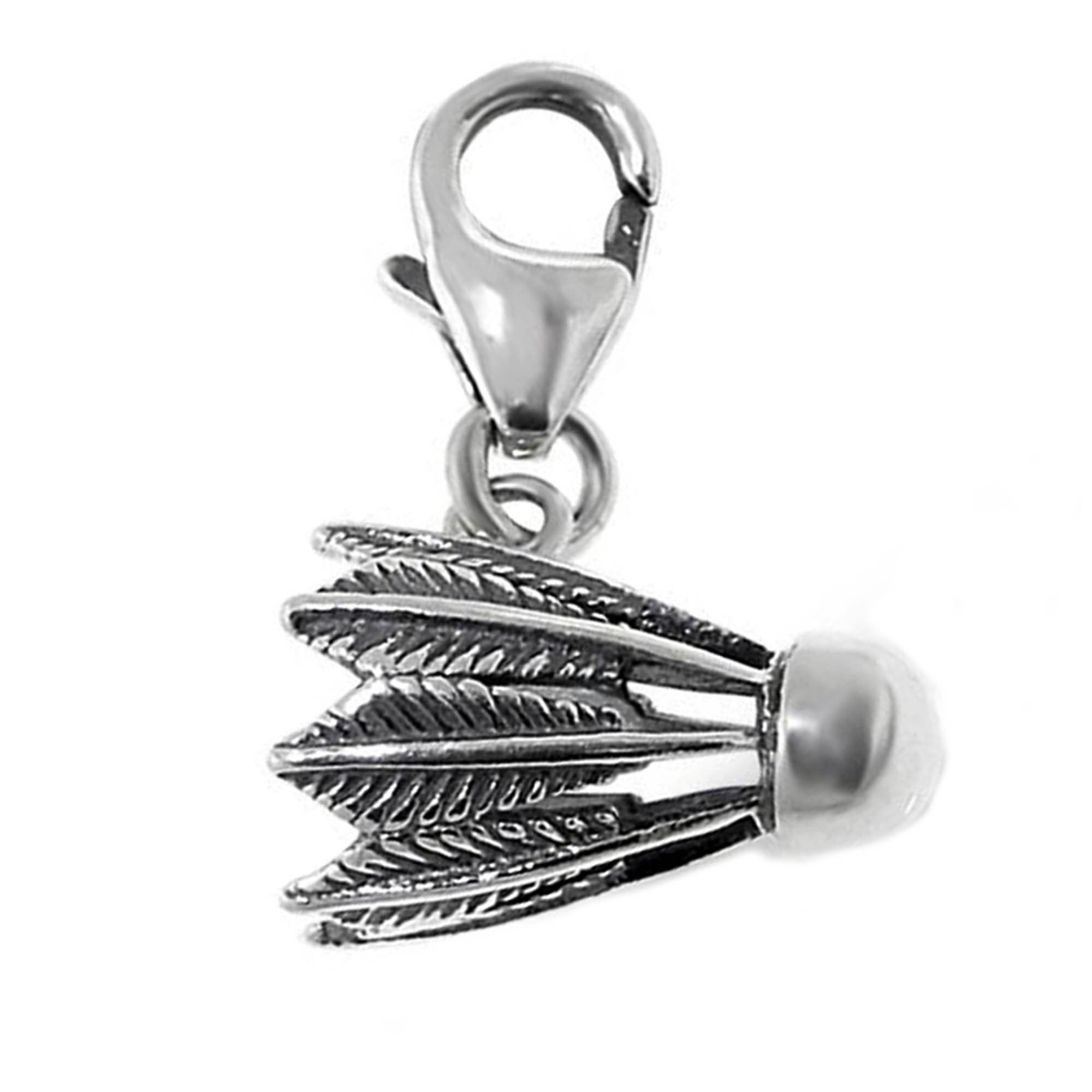 schmuck23 Charm-Einhänger Charm Anhänger Federball 925 Silber Kettenanhänger (1-tlg), Für Armband, Halskette oder Schlüsselanhänger