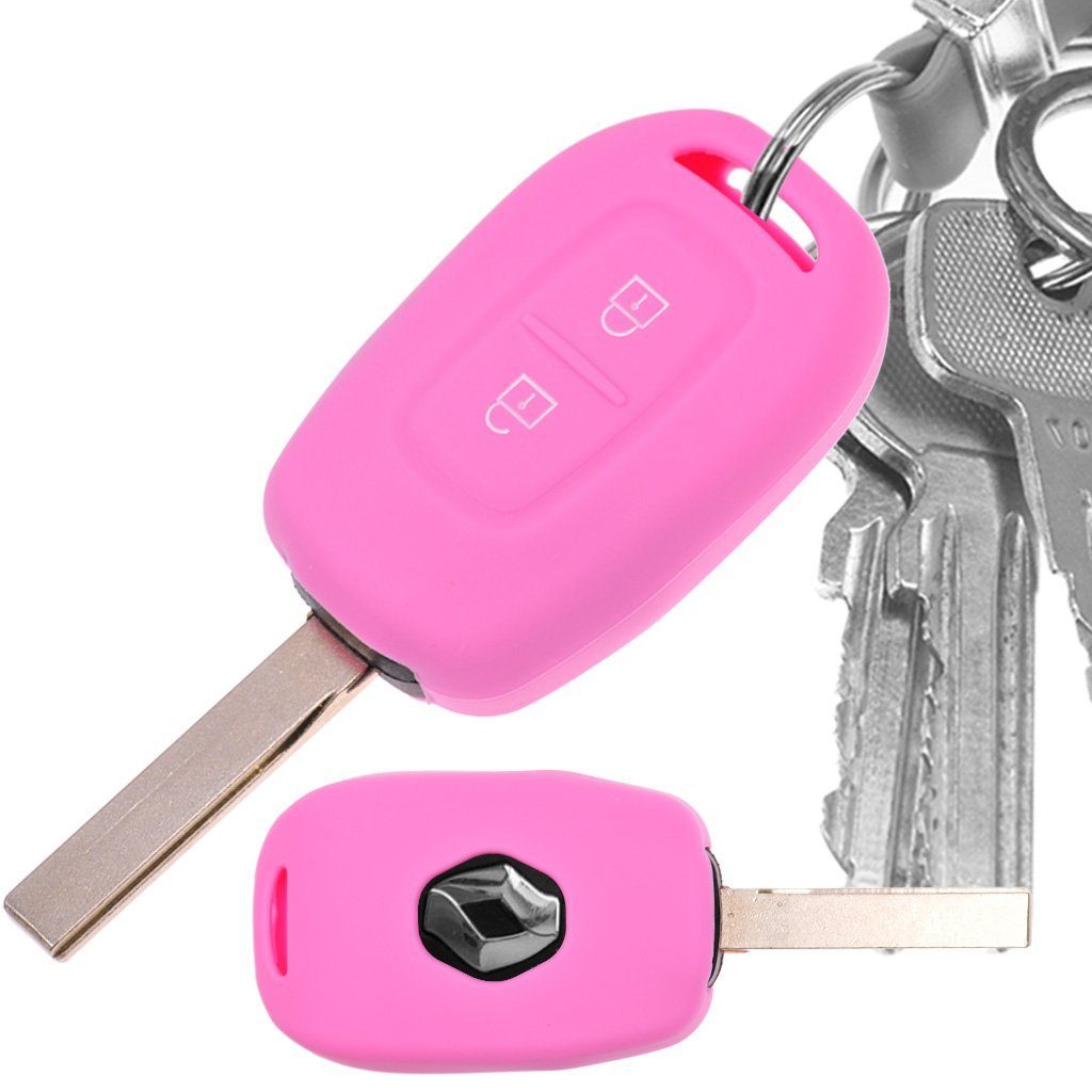 mt-key Schlüsseltasche Clio Softcase 2 Autoschlüssel Twingo für Kangoo Tasten Fluence Rosa, Renault Modus Wind Silikon Schutzhülle