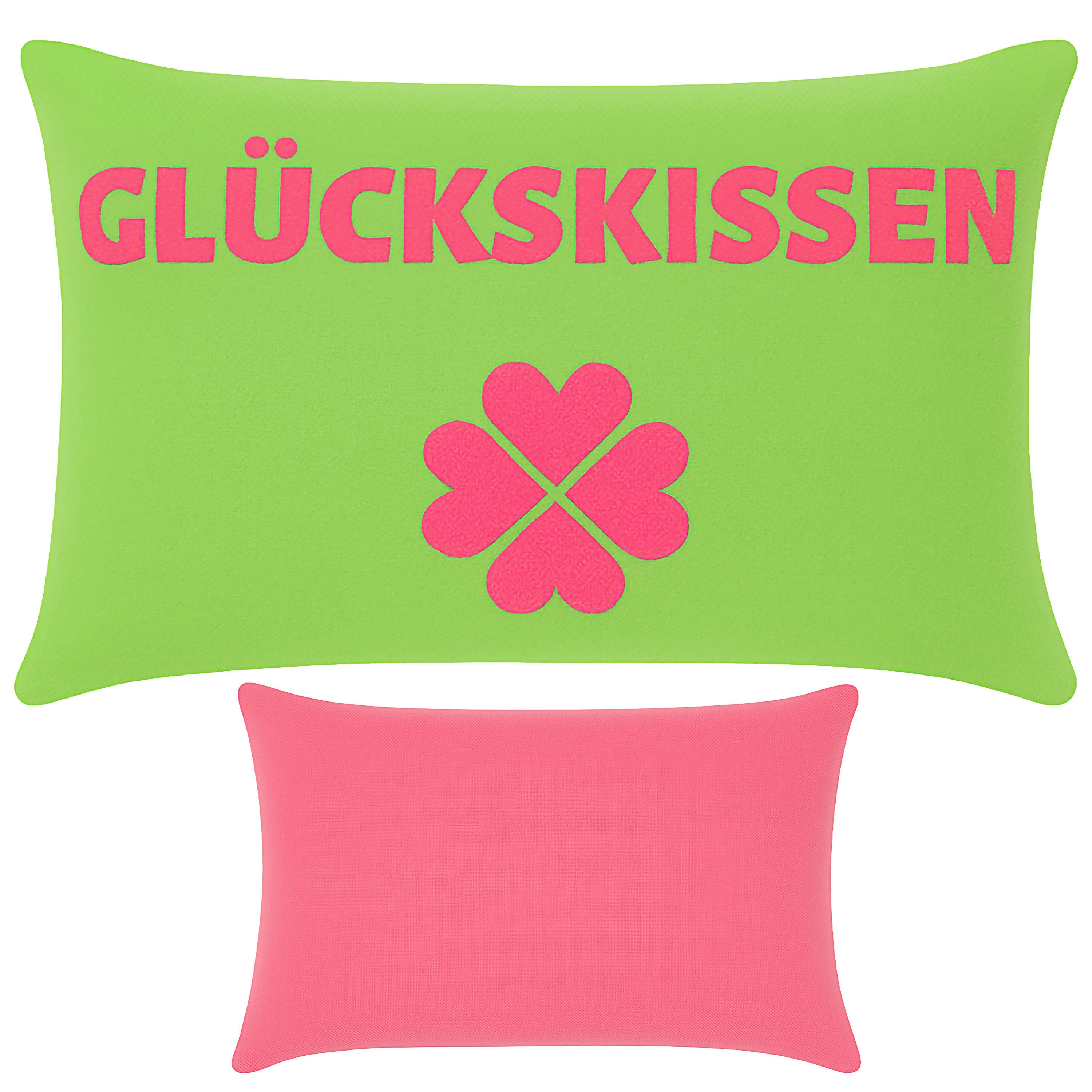 CEPEWA Dekokissen Kissen Glückskissen 40x25cm grün rot Baumwolle PES 180g Reißverschluss