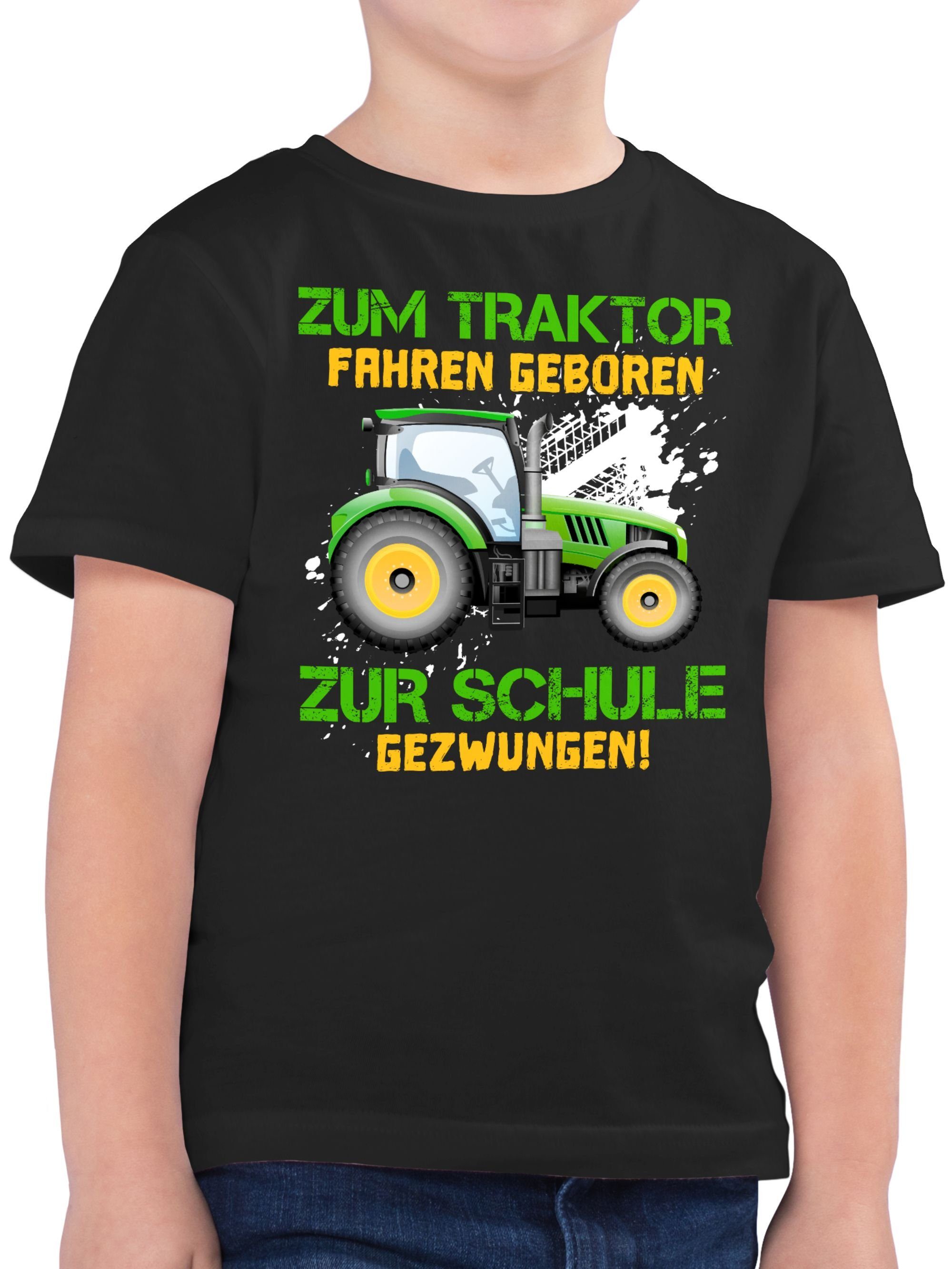 Junge T-Shirt Kinder Landwirt Schwarz Shirtracer Baue Schulanfang - Zum Geschenke fahren Schule zur Einschulung 3 geboren gezwungen Traktor