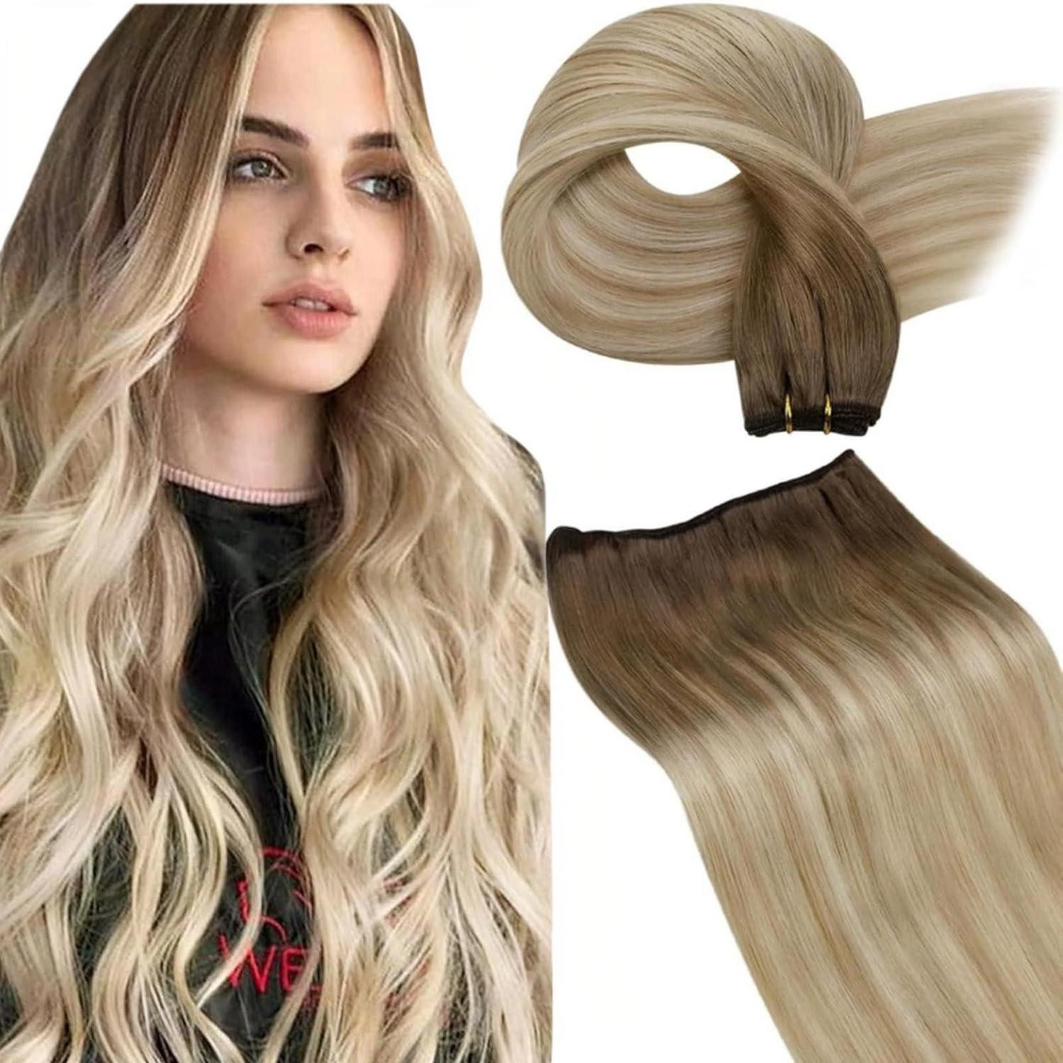 LuxusKollektion Echthaar-Extension Extensions Echthaar Ombre Blond Balayage 45cm-100G 4.91-Weft-#8 18 60