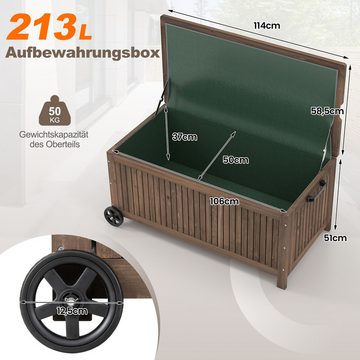 COSTWAY Gartenbox, 213 L Auflagenbox, mit Rädern, aus Tannenholz