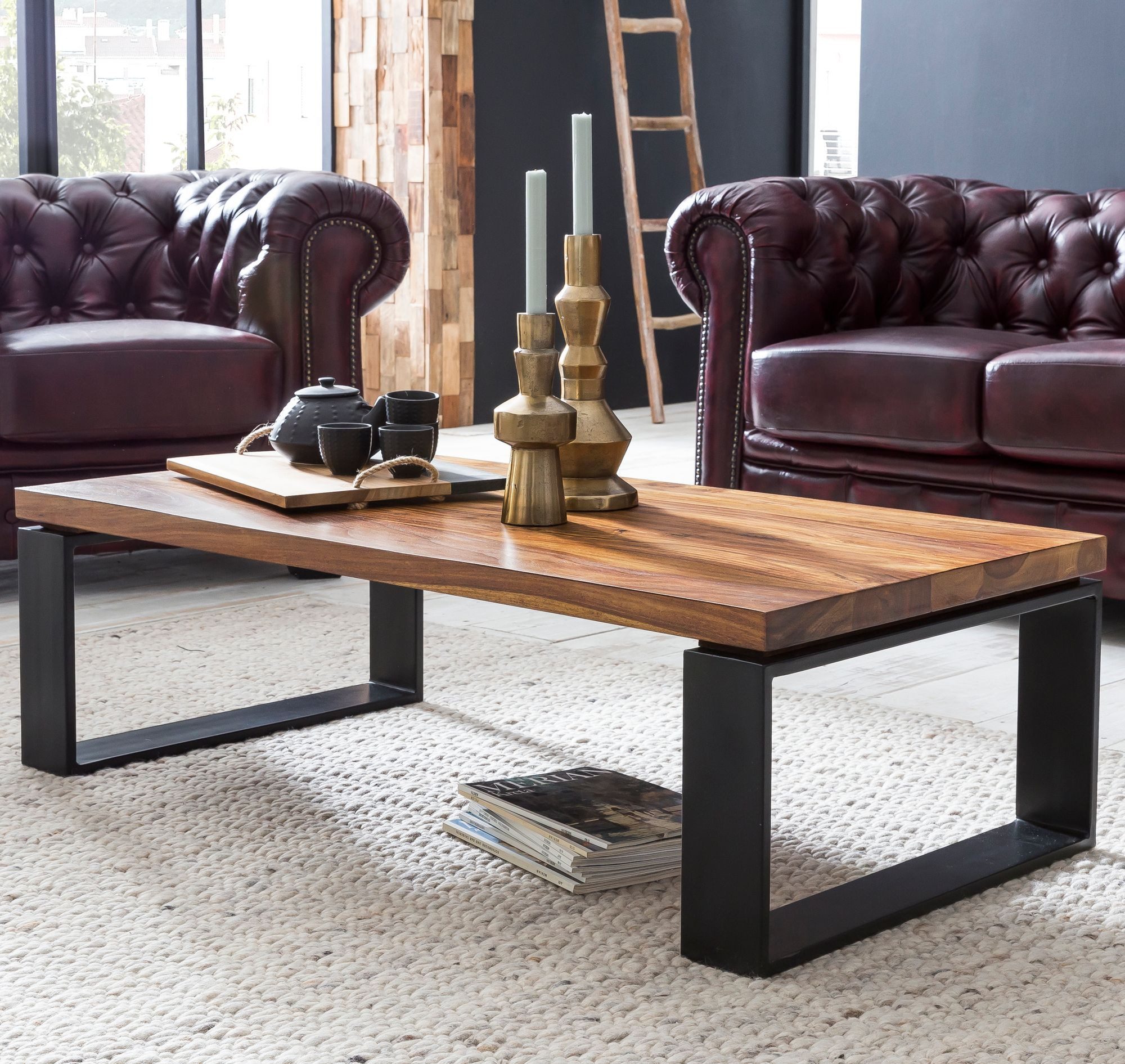 KADIMA DESIGN Couchtisch Couchtisch 115x35x60 cm Massiv Holz Sofatisch Wohn günstig online kaufen