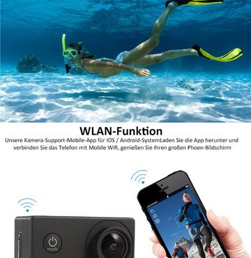 KIKAKO WKamera, 4K 20MP Unterwasser Videokamera 170 Weitwinkel Sportkamera HD-Kamera (HD, WLAN (Wi-Fi)