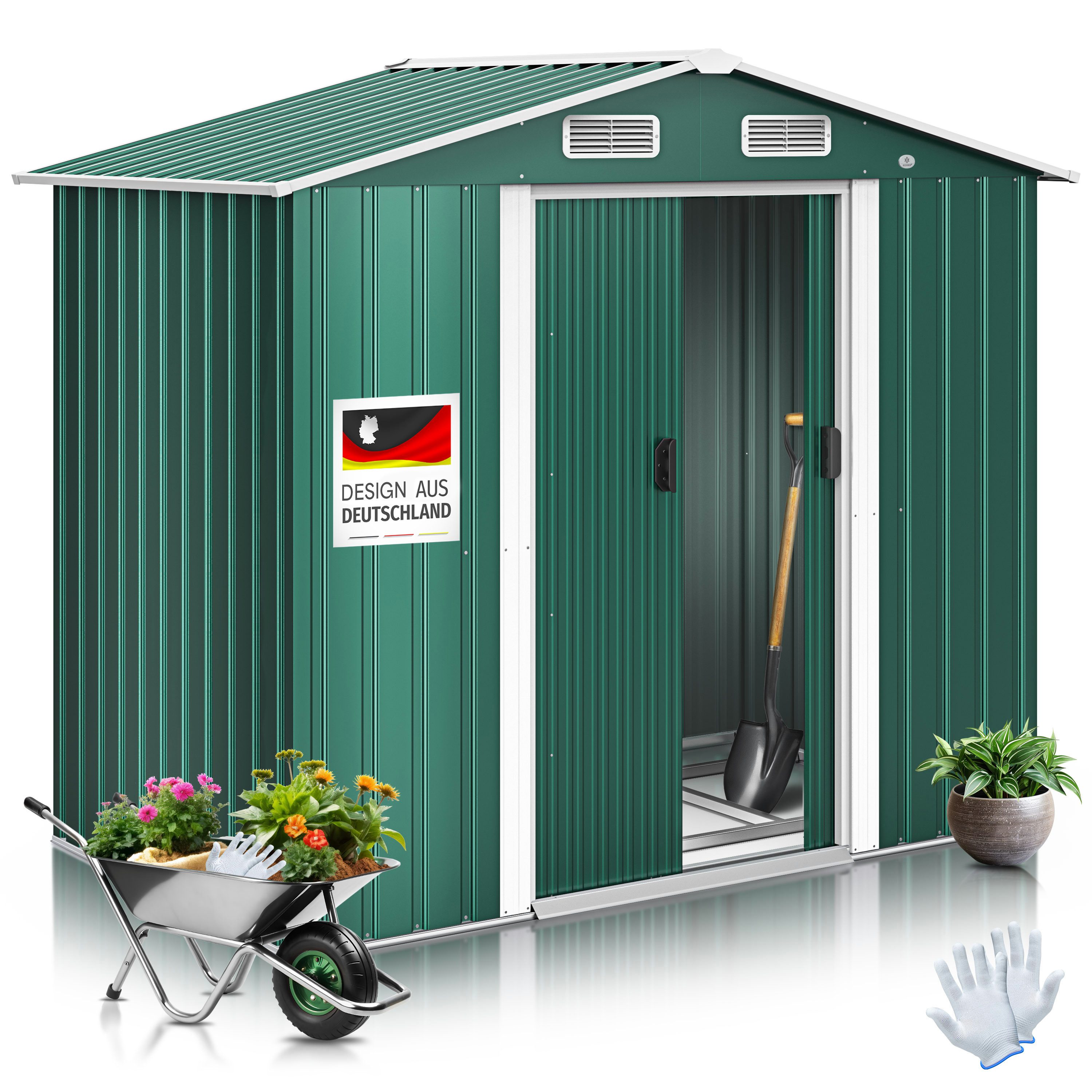 KESSER Gartenhaus, BxT: 131x131 cm, XL Metall Gerätehaus 4,2m³ mit Fundament 195x131x186cm