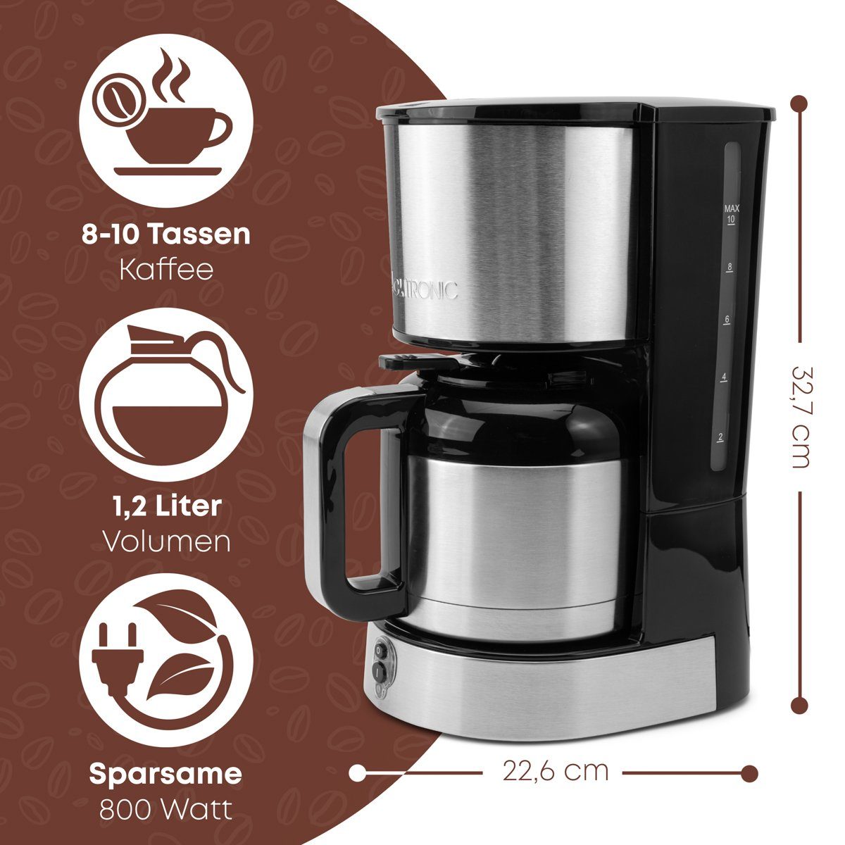 CLATRONIC Filterkaffeemaschine KA 3805, mit Thermoskanne für 8–10 Tassen Kaffee