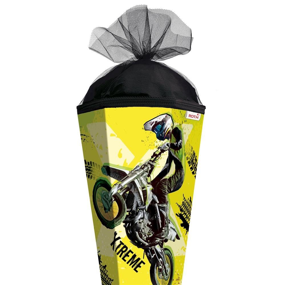 Roth Schultüte Extreme Motocross, 85 cm, eckig, mit schwarzem Tüllverschluss, Zuckertüte für Schulanfang
