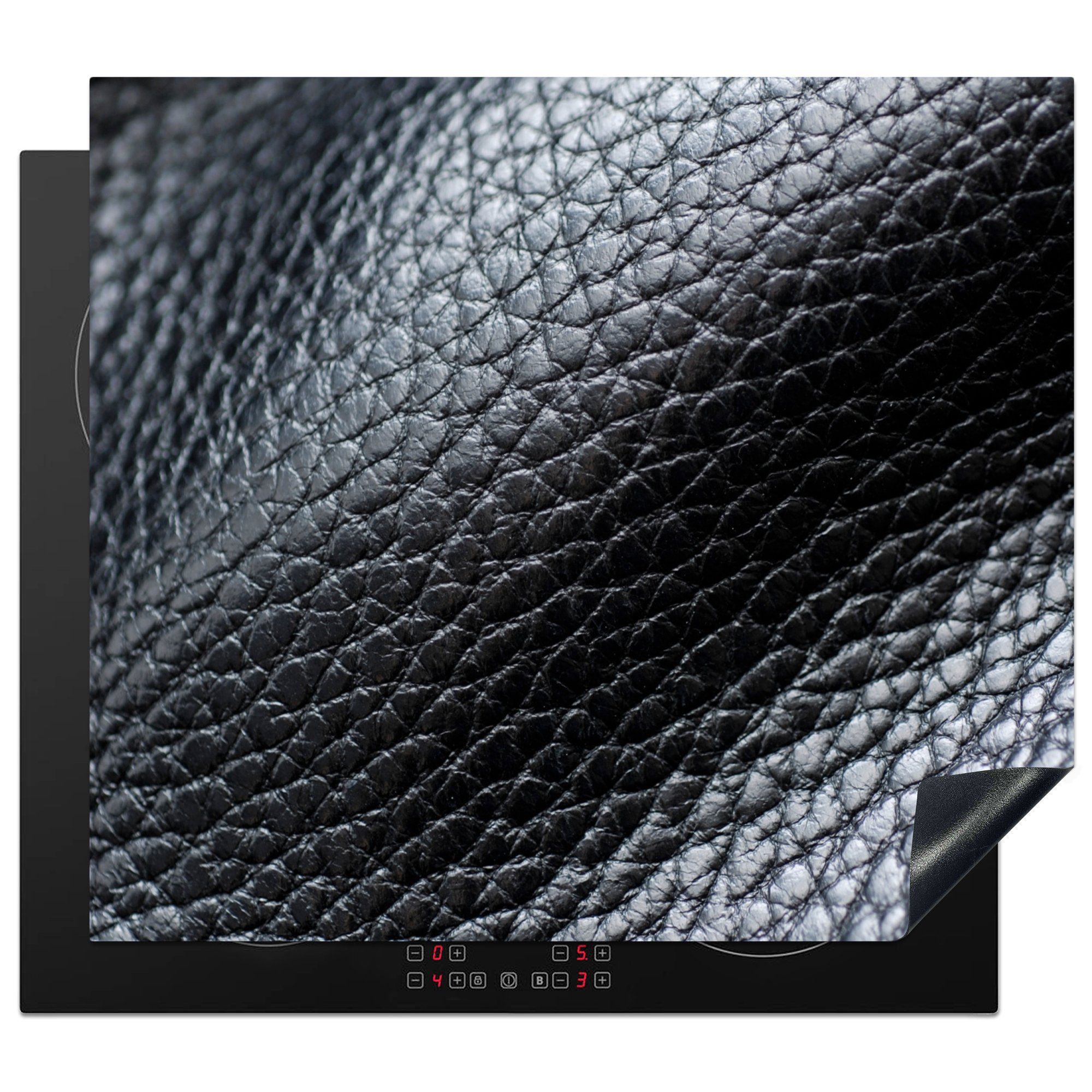 MuchoWow Herd-Abdeckplatte Leder - Textur - Schwarz - Hell, Vinyl, (1 tlg), Abdeckplatte für Ceranfeld, Herd Inductionsmatte, 57.6x51.6 cm