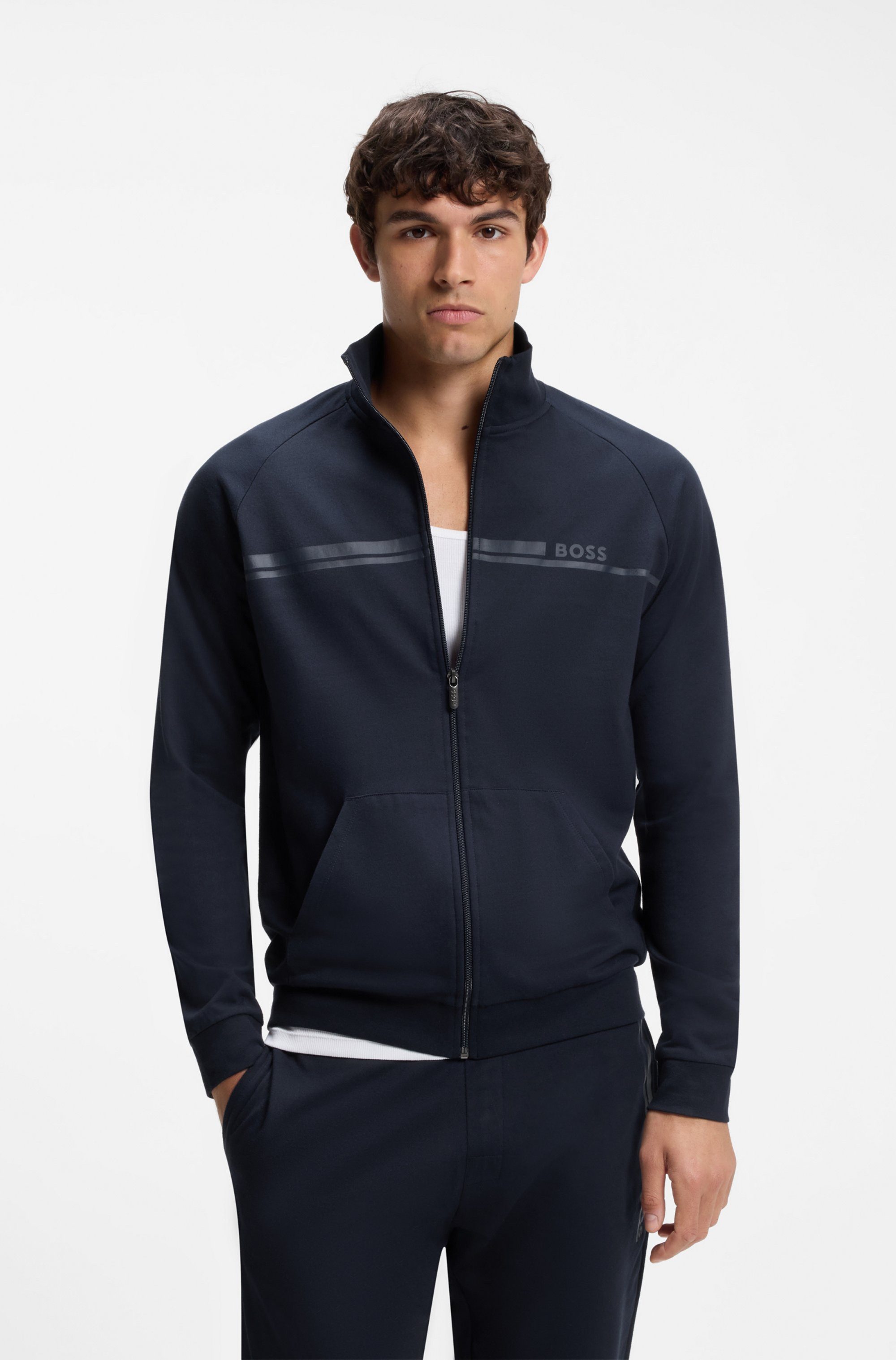 BOSS Sweatjacke Authentic mit Streifen und Logo, regular fit