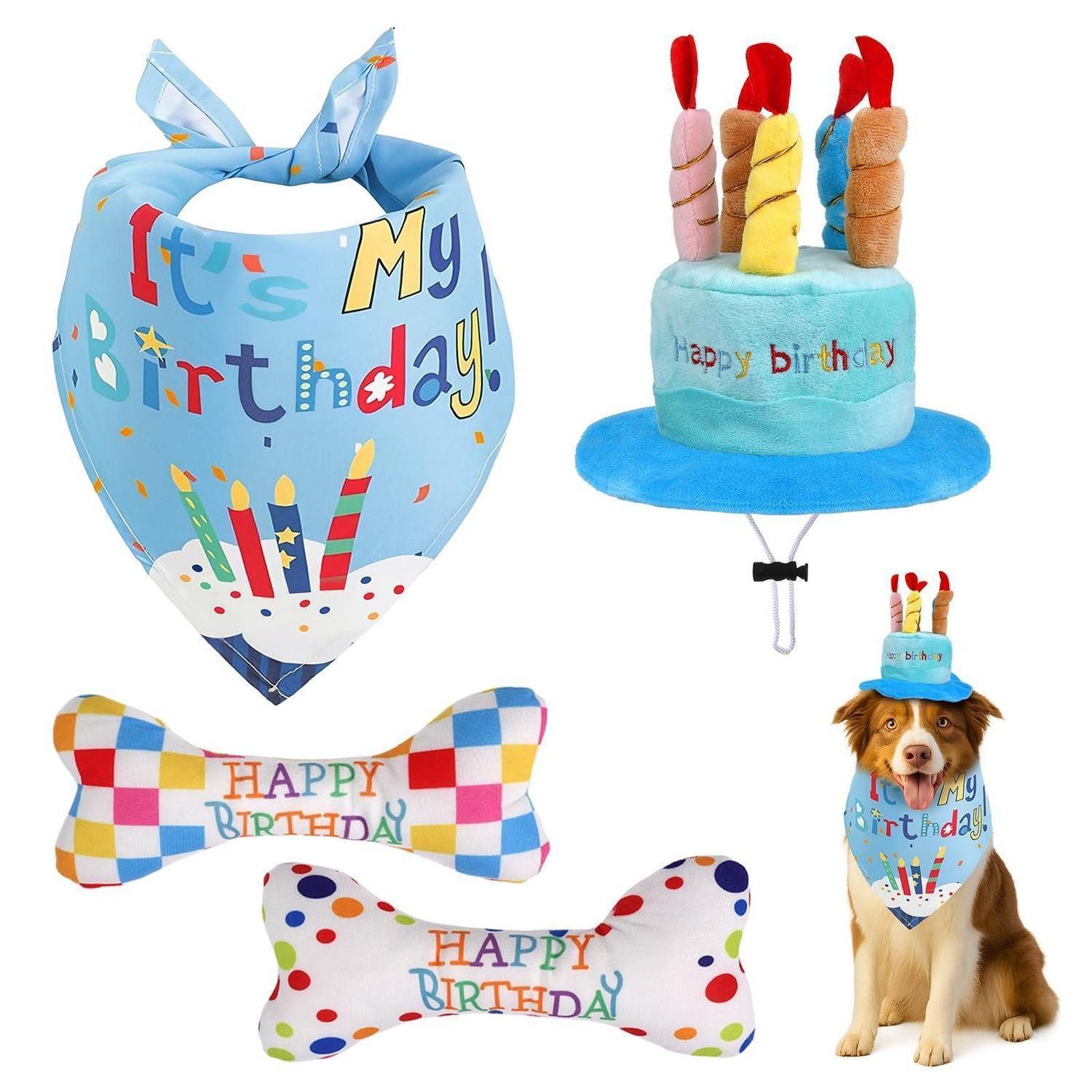 LuxusKollektion Tierquietschie Hund Geburtstag Spielzeug Set 4tlg, Textil, (1-tlg)