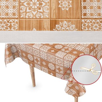 ANRO Tischdecke Tischdecke Wachstuch Retro Braun Robust Wasserabweisend Breite 140 cm, Geprägt
