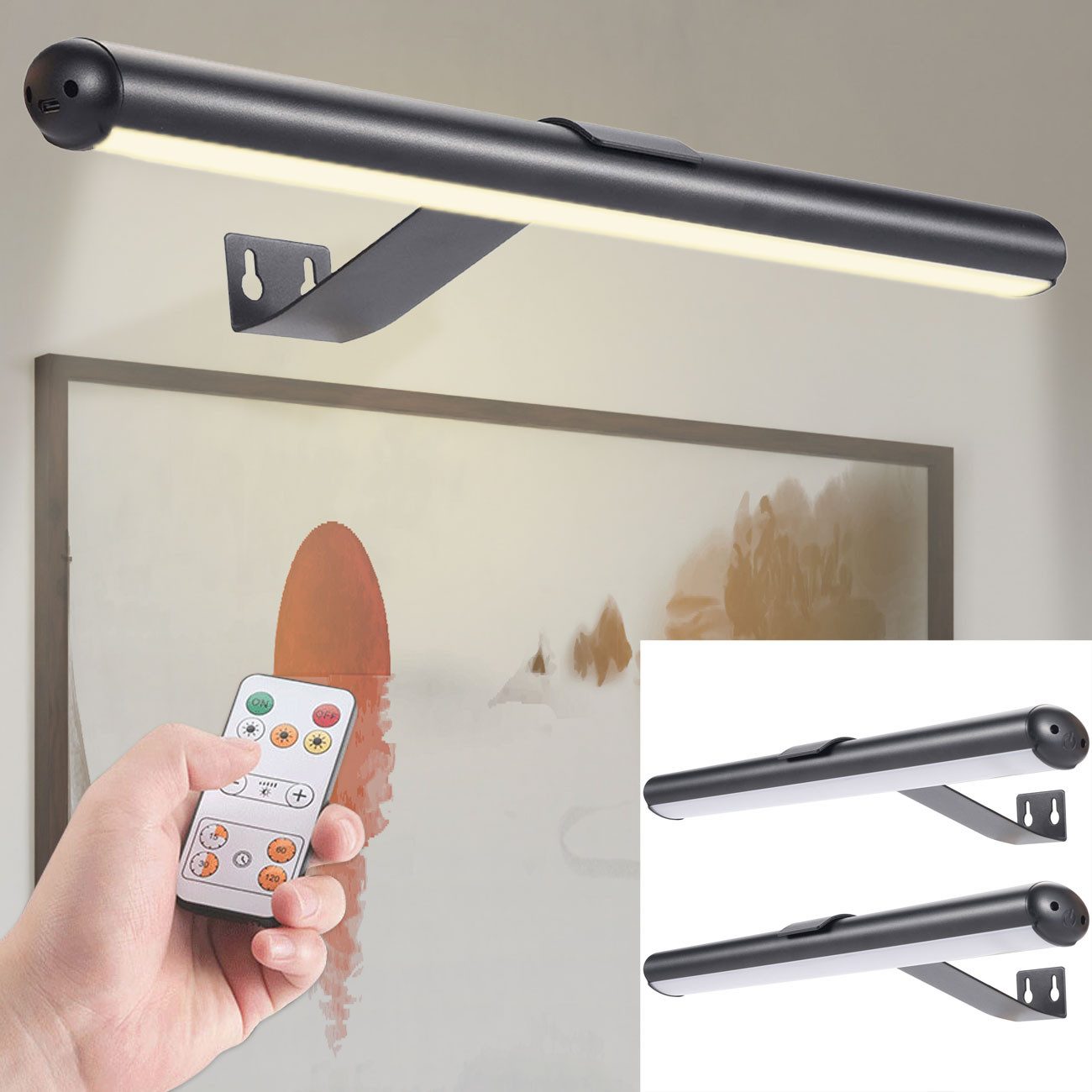shop'n smile ideoon LED Wandleuchte Dimmbare Bildleuchte Fernbedienung&Touch-Schalter 4400 mA Akku, LEDs, warmweiss, kaltweiss, naturweiss, 40 LEDs, 4 Lichtfarben, 12–20 Std. Laufzeit & Timer 15–60 Min