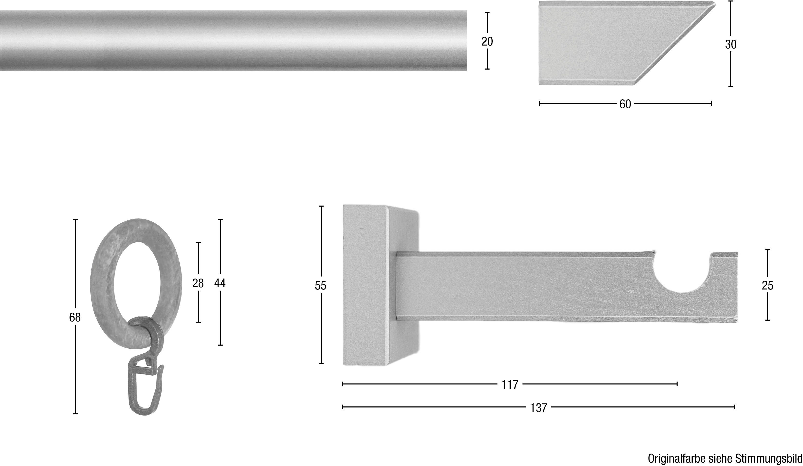 GARESA Gardinenstange CUBUS, Ø 20 mm, 1-läufig, Wunschmaßlänge, mit Bohren, verschraubt, Holzwerkstoff, Metall, Vorhanggarnitur, verlängerbar, Endknopf abgeschrägt, mit Ringe