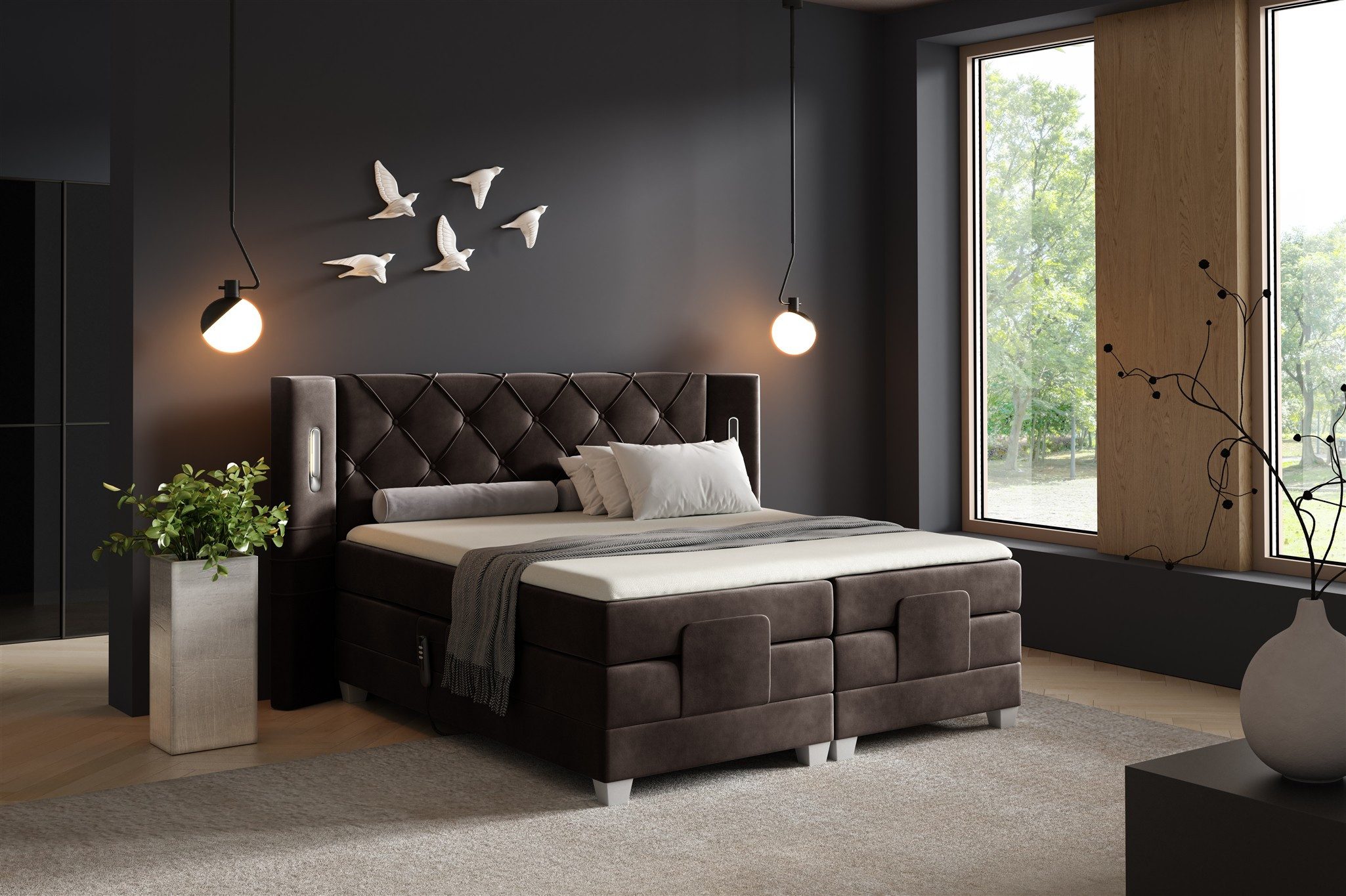 Fun Möbel Boxspringbett Schlafzimmerbett FUN NAREA Elektrisch in Stoff Fresh, Fuß- und Kopfteil elektronisch verstellbar, mit Ambientebeleuchtung