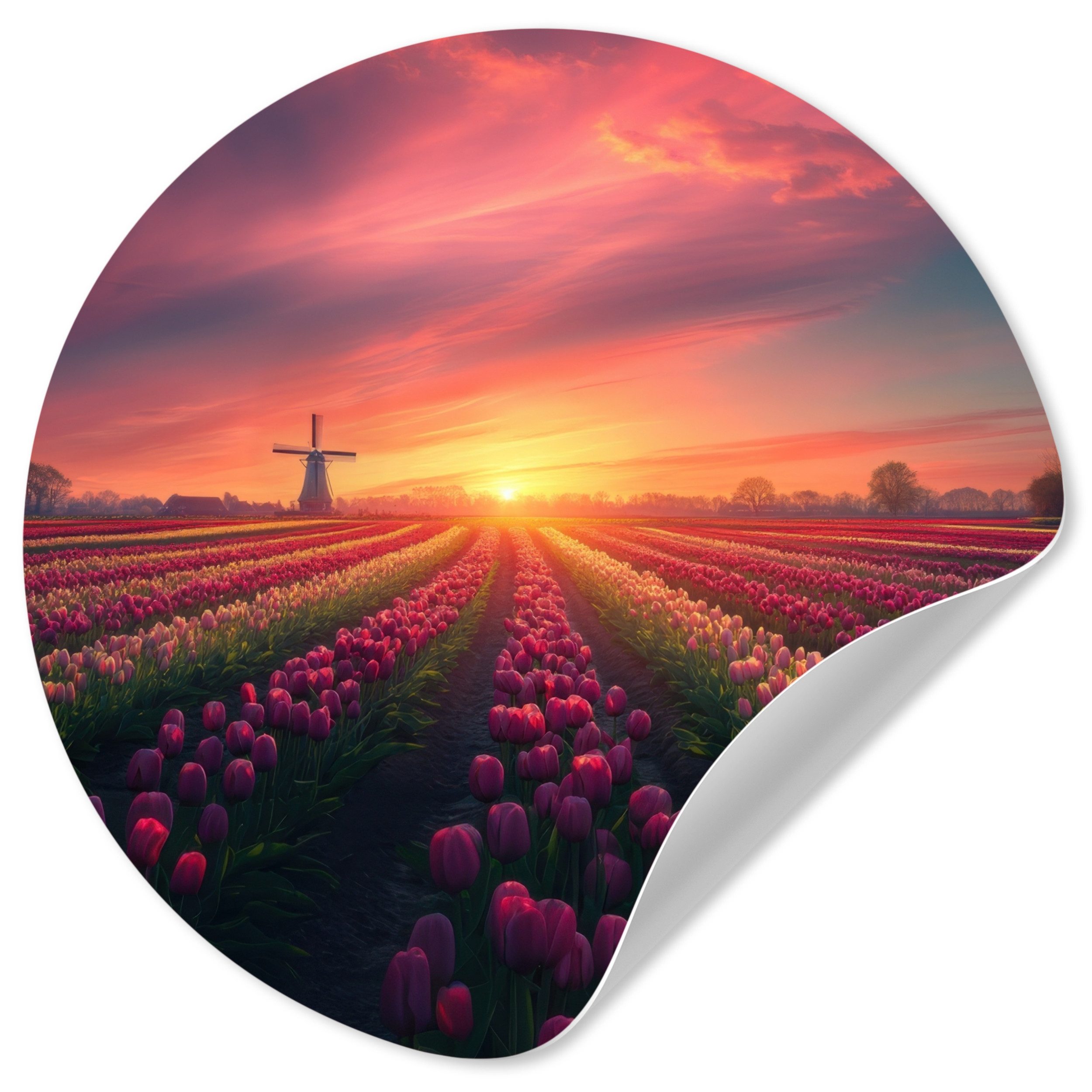 MuchoWow Wandsticker Windmühle - Sonnenuntergang - Landschaft (1 St), Wandtattoo Selbstklebend, Wohnzimmer Deko Aufkleber, 30x30 cm