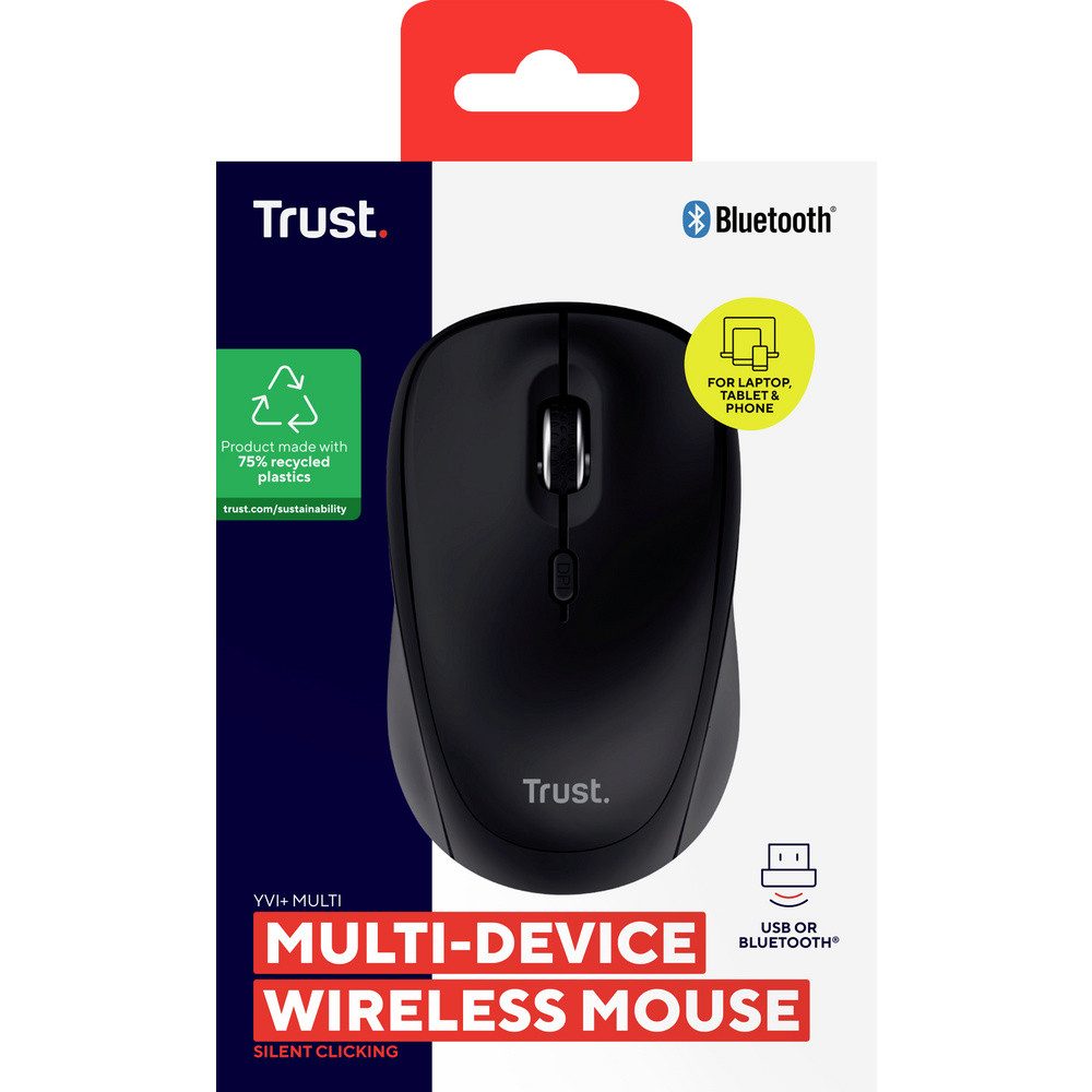 Trust Trust YVI+ MULTI-DEVICE WIRELESS MOUSE BLACK Maus Kabellos, Bluetooth Mäuse