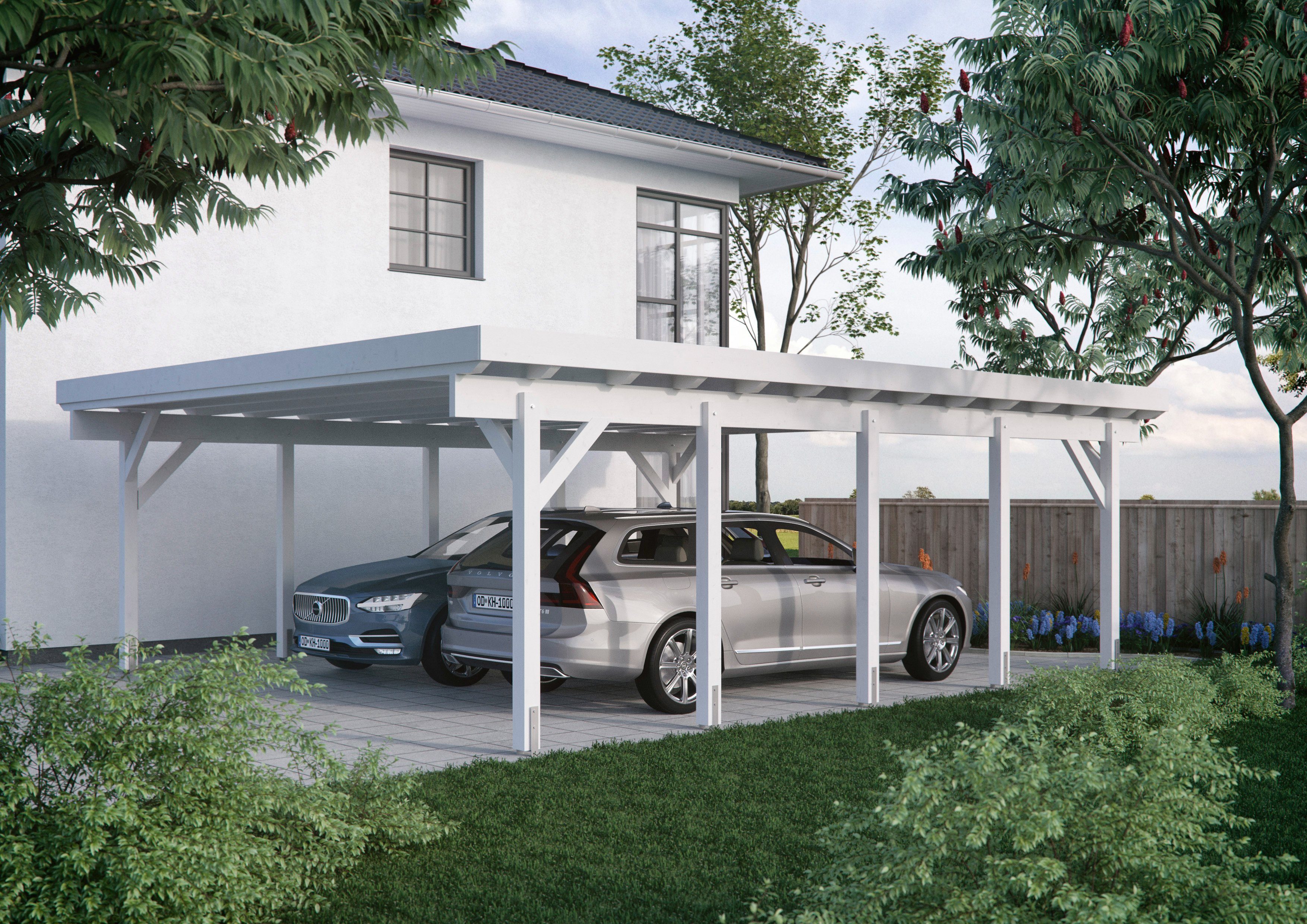 Kiehn-Holz Doppelcarport KH 330 / KH 331, BxT: 634x754 cm, 225 cm Einfahrtshöhe, Stahl-Dach, versch. Farben