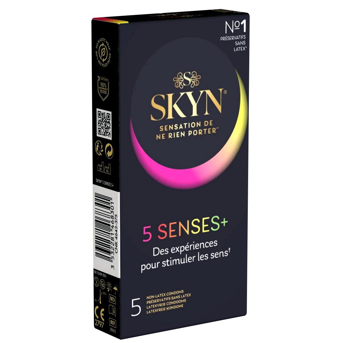 SKYN Kondome 5 Senses Packung mit, 5 St., hypoallergene Kondome, verschiedene Sorten, latexfreie Kondome im Mix für alle Sinne