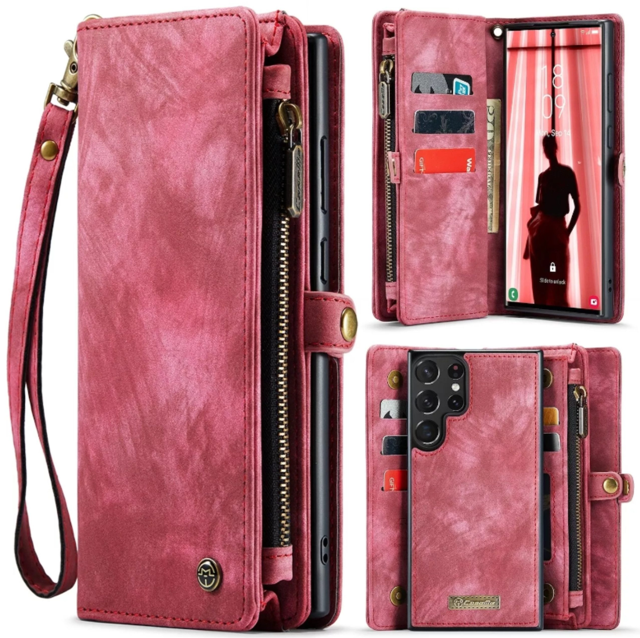 CaseMe Handyhülle Caseme Samsung Hülle mit Zipper 2in1 Samsung S25-Rot