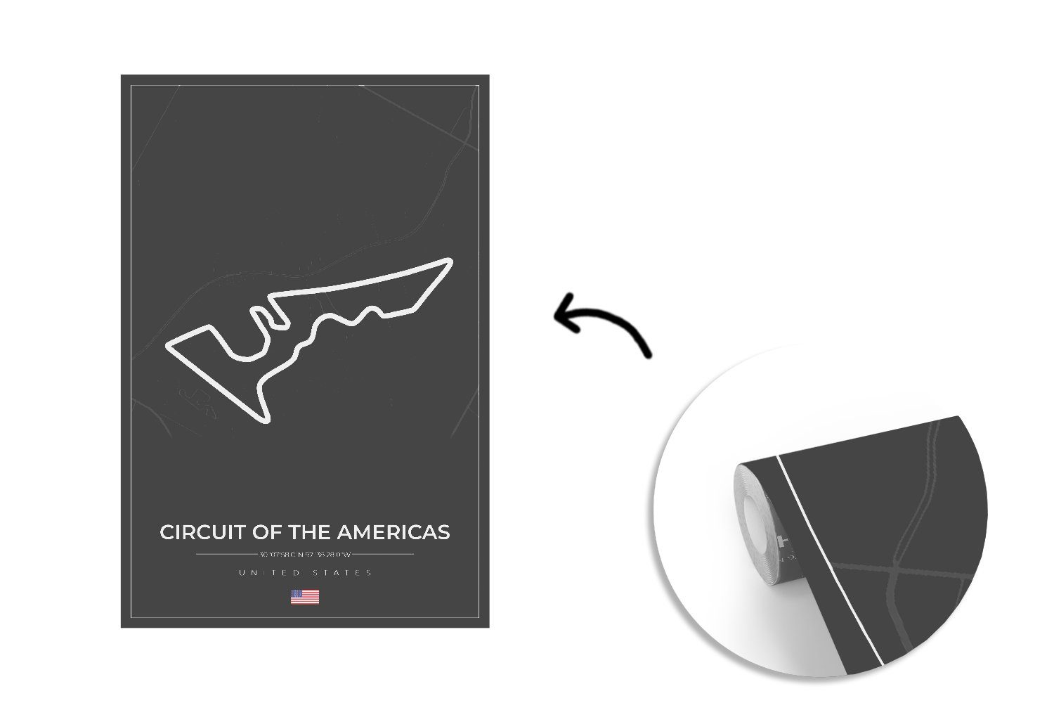 MuchoWow Fototapete Amerika - - Wandtapete (3 - 1 Rennstrecke Montagefertig Matt, Circuit bedruckt, - the Rennsport, Vinyl Wohnzimmer, of Formel für St), Americas Tapete