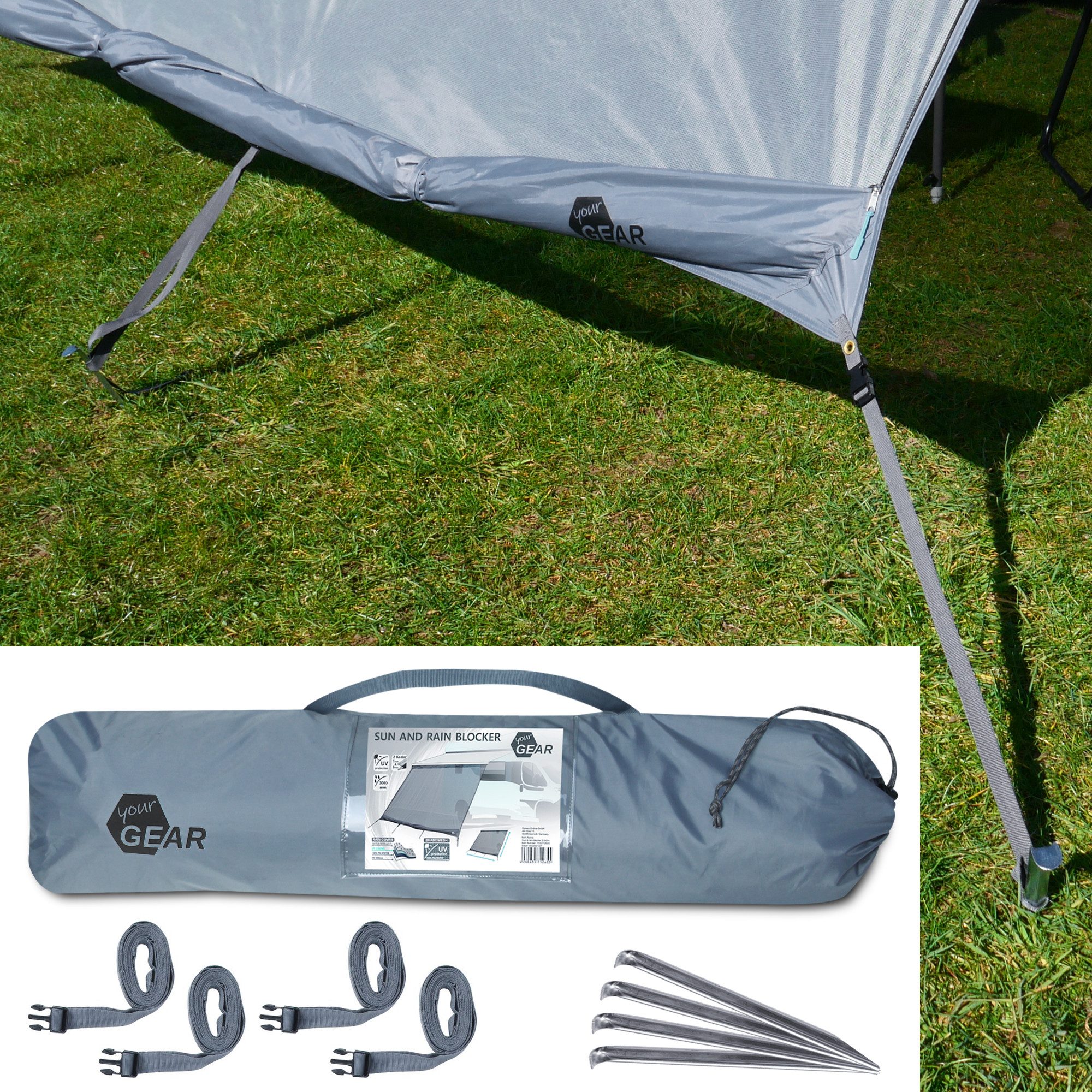 yourGEAR Vorzelt yourGEAR Campingbus Sun + Rain Blocker 2,4 x 2 m - für Bulli Markise, Personen: 0