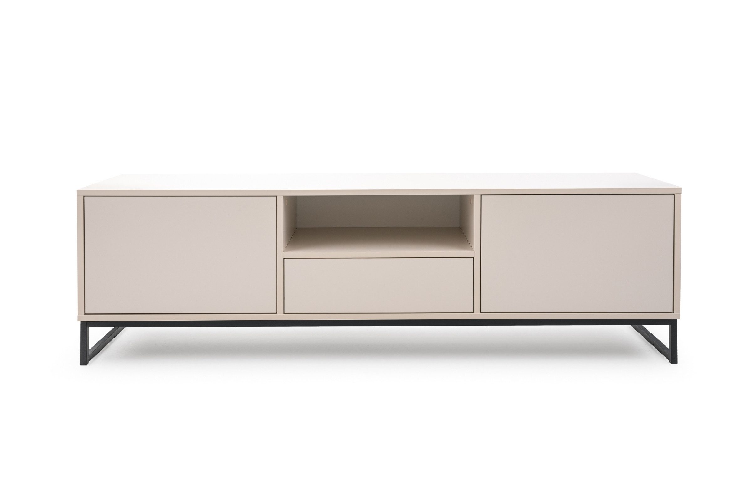 Deine Möbel 24 TV-Schrank GENEVE 160 cm breit TV-Lowboard TV-Kommode ideal für Ihr Wohnzimmer (Set, 1-St., Sandbeige Beige Dunklegrün) Öffnungssystem Push to Open