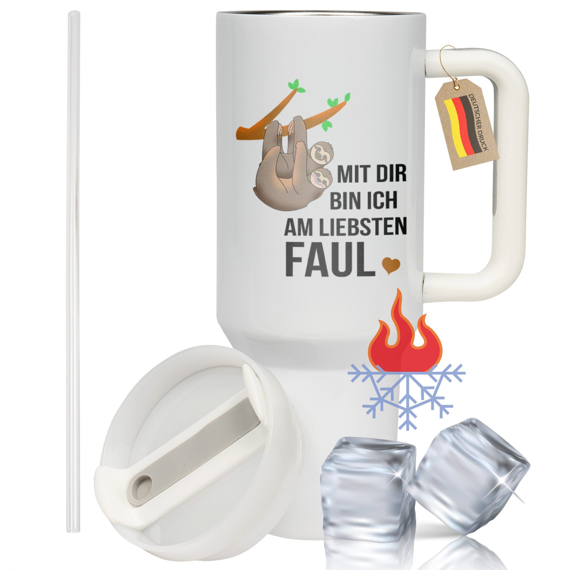 22Feels Thermobecher XXL Thermobecher Geschenk Partner Jahrestag Hochzeitstag Faultier, Edelstahl (Thermoisoliert), IN DEUTSCHLAND BEDRUCKT - Beidseitig Bedruckter To-Go Tumbler