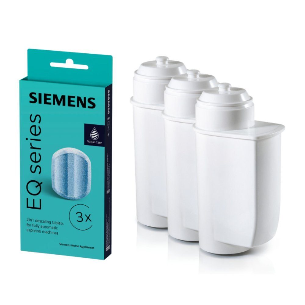 SIEMENS TZ80002 1 x 3 Entkalkungstabletten + Siemens TZ70033  Wasserfilter Pflegeset (Siemens, [- TZ80002 + TZ70033 Entkalkung und Filter Pflegeset)