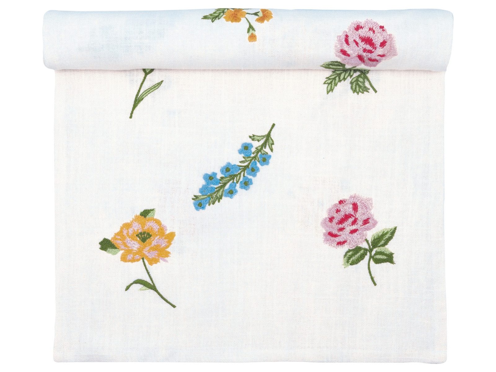 Greengate Tischläufer Estrid Tischläufer mit Stickerei white 140x45cm