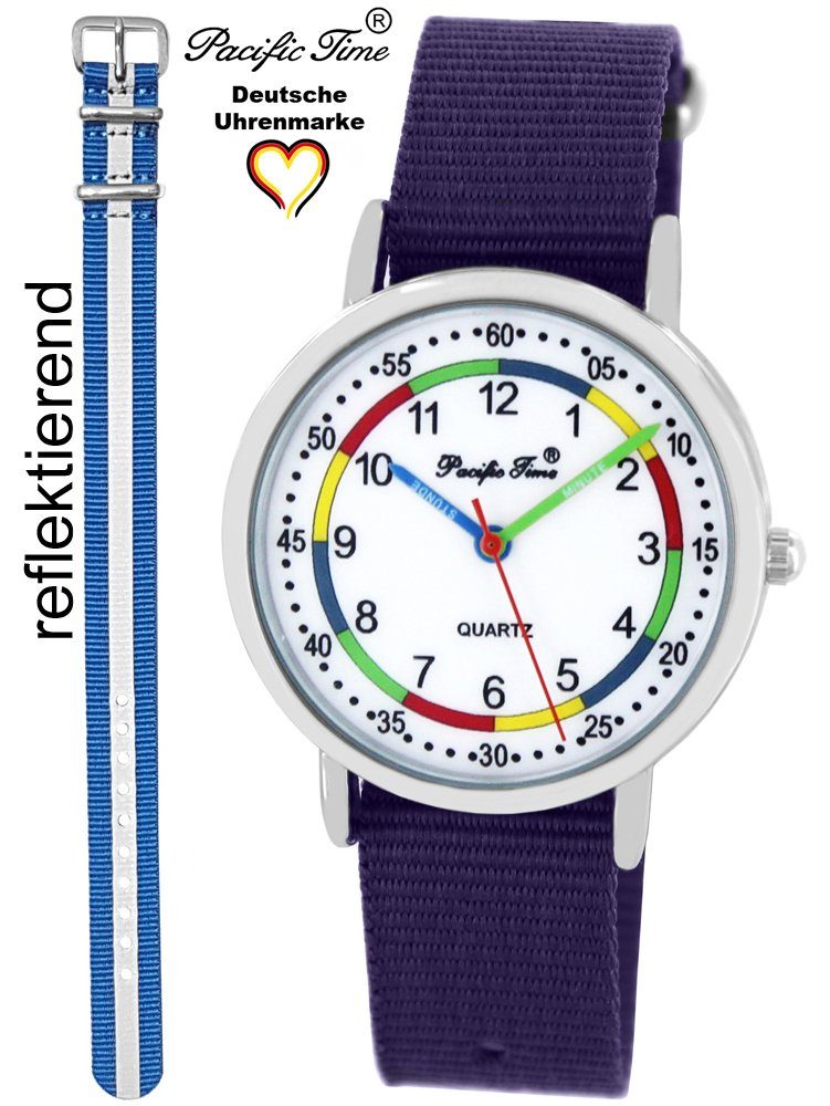 First violett und Pacific Gratis Armbanduhr Match und blau Set Mix - Design Versand Time Quarzuhr Lernuhr Wechselarmband, Kinder Reflektor