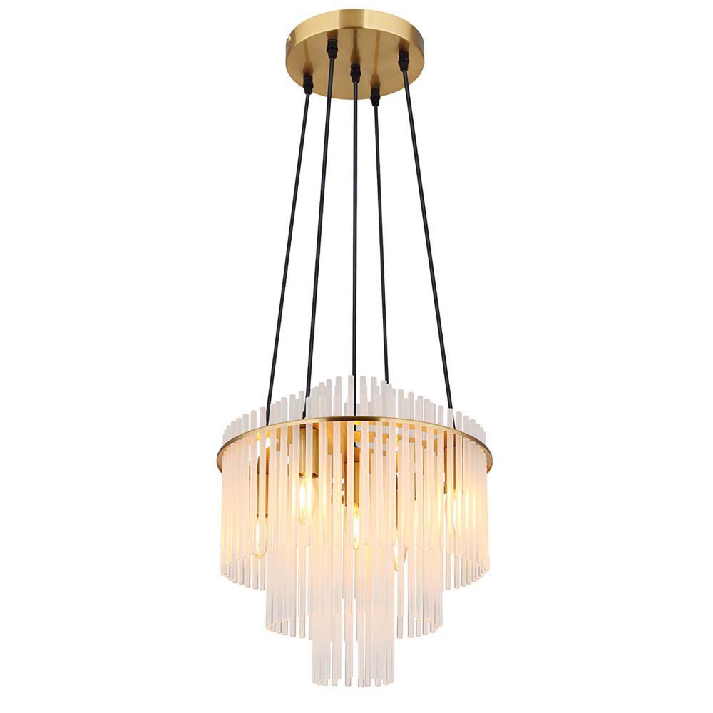 GLOBO LIGHTING Kronleuchter, Leuchtmittel nicht inklusive, Kronleuchter Hängelampe Pendelleuchte 5-Flammig E14 Glasstäbe H 120 cm