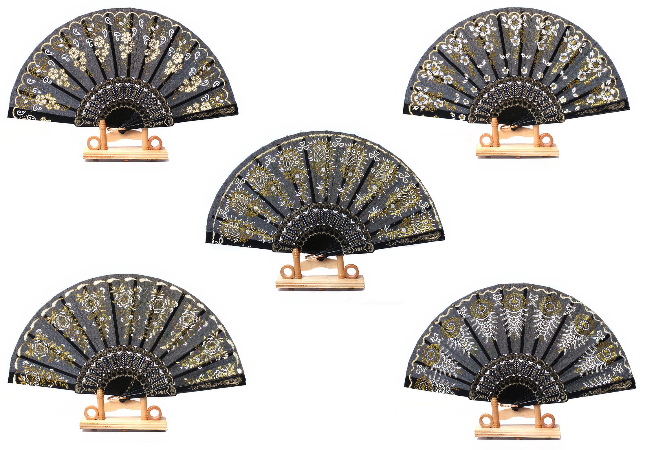 Yudu Handfächer Fächer mit Glitter-Blumen Polyester & Kunststoffstreben