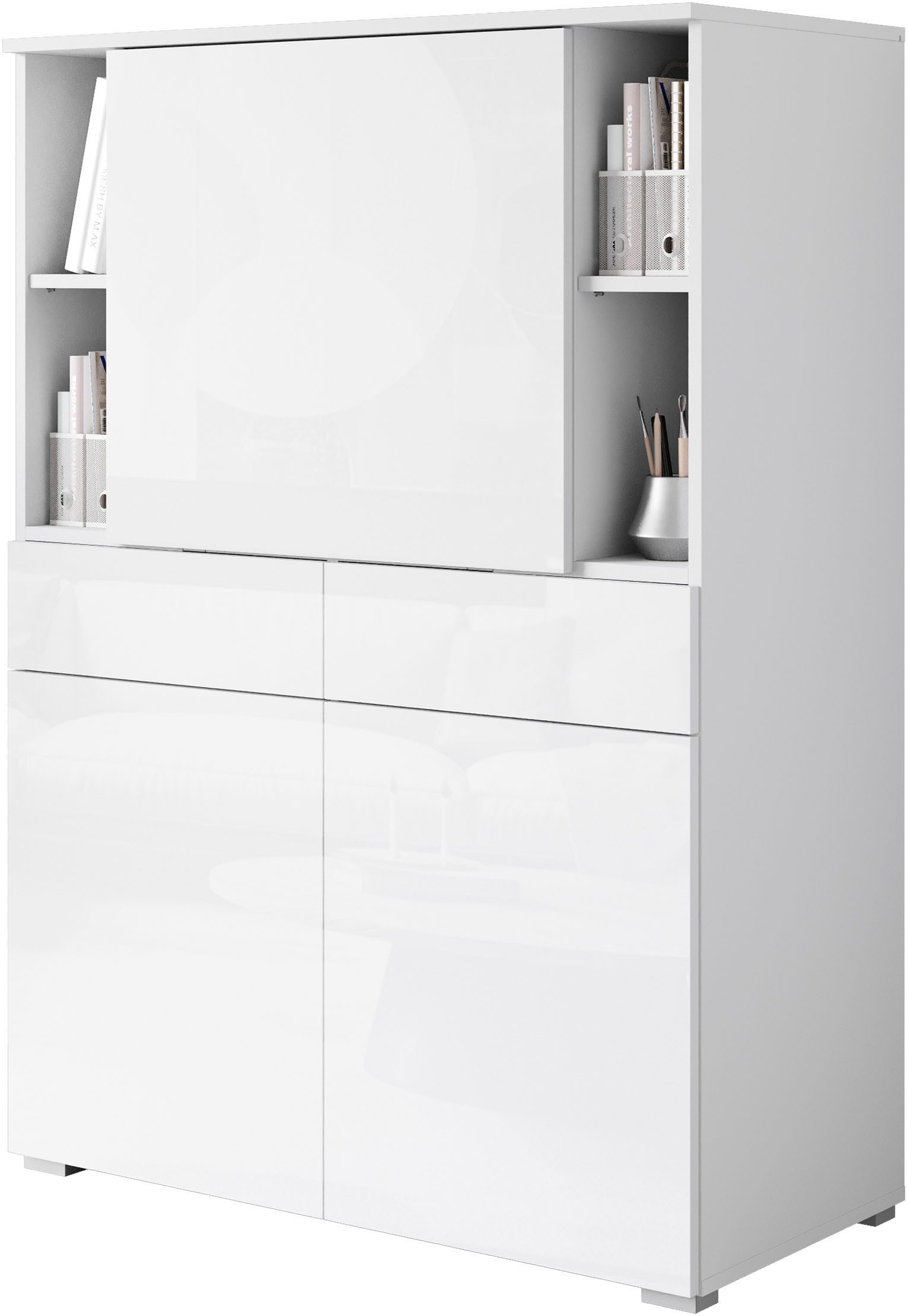 OTTO home Sekretär Paris, Moderner Sekretär mit klappbarer Arbeitsfläche (1 St), 2 Schubladen, Push-to-Open und verstellbare Einlegeböden