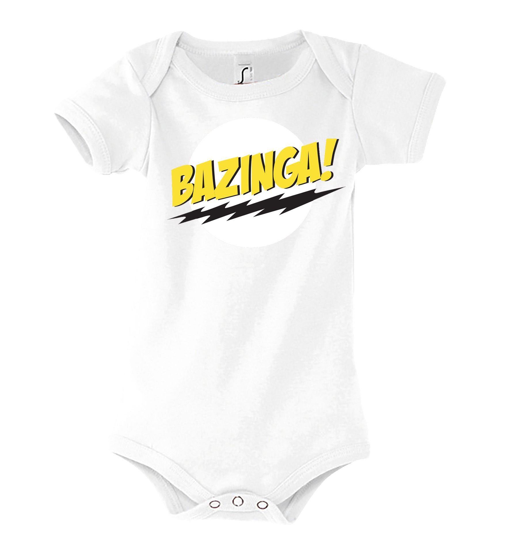 Designz niedlichem Strampler Weiß Frontprint Body Baby mit Kurzarmbody Youth Bazinga