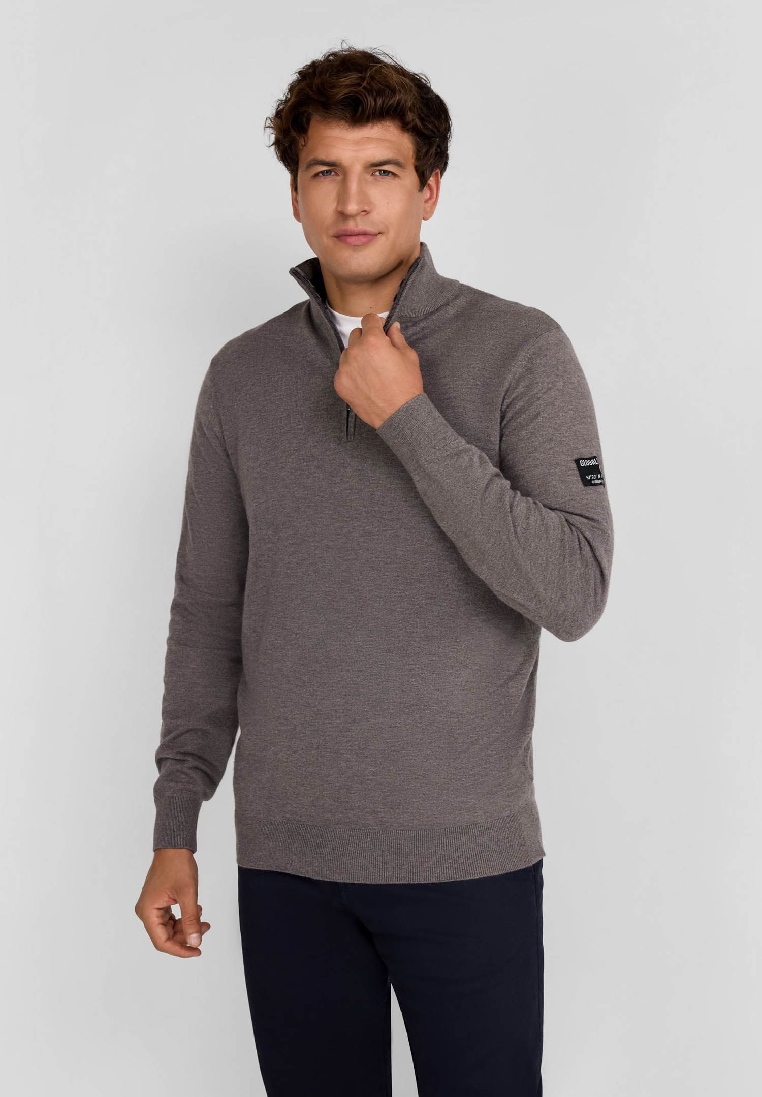 Strickpullover Sweatshirt mit Zip-Kragen aus weicher Baumwollmischung. (XS-XXL)